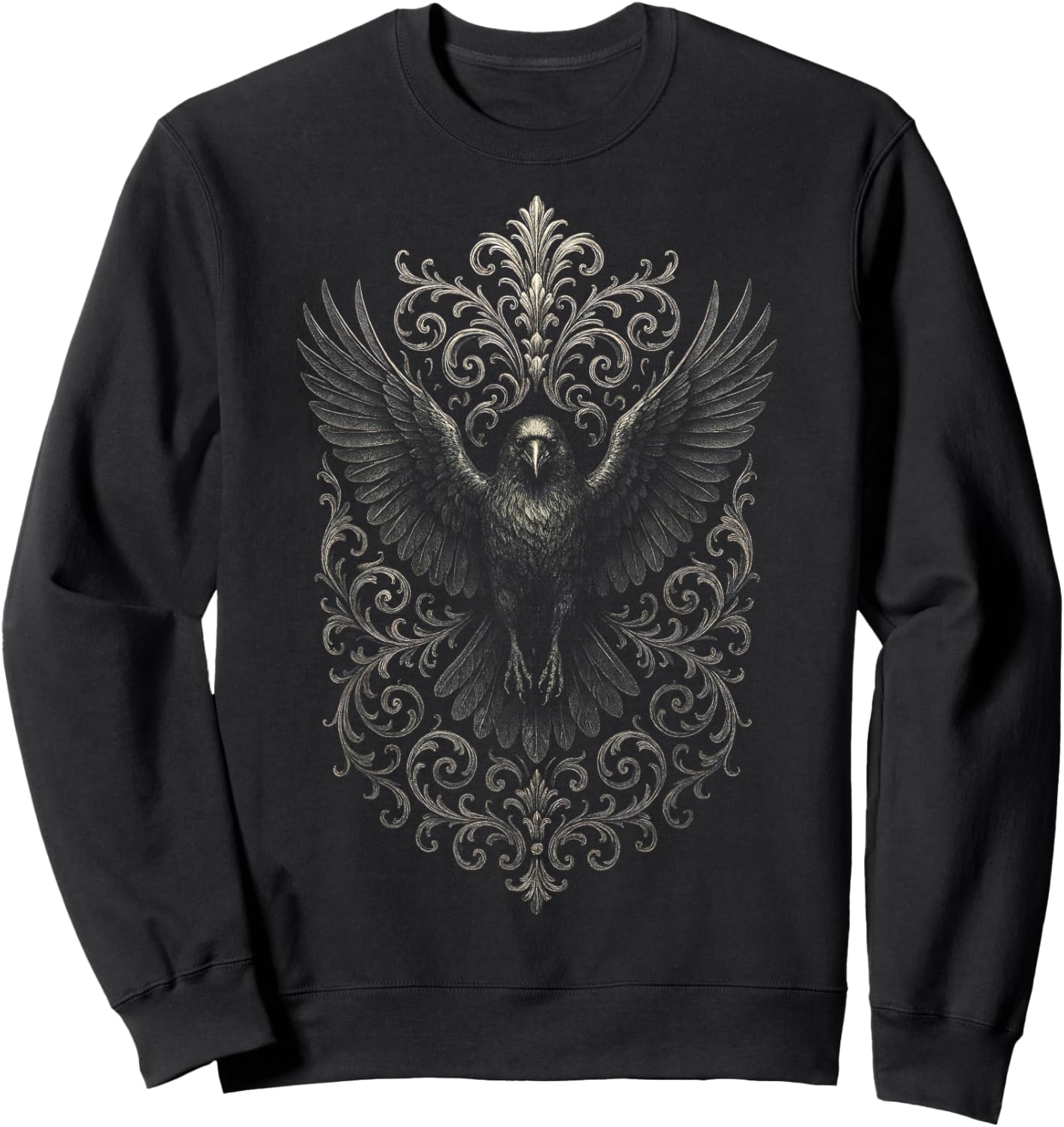 Intricate Raven - Gothic Punk Retro Art Sweatshirt - Sweatshirt | Black