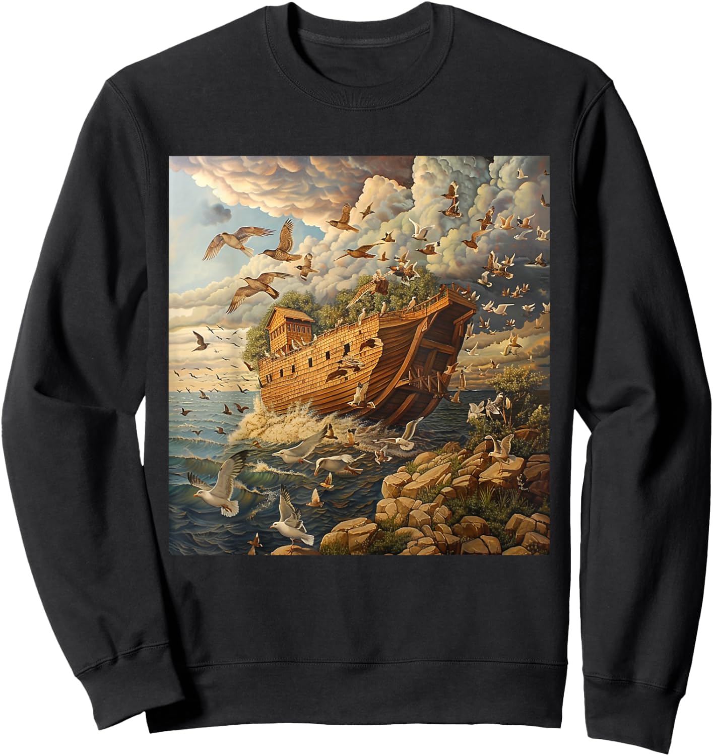 3. Art, Noah's Ark, Animals History Bible, Noah's Ship Sweatshirt - Sweatshirt | Black