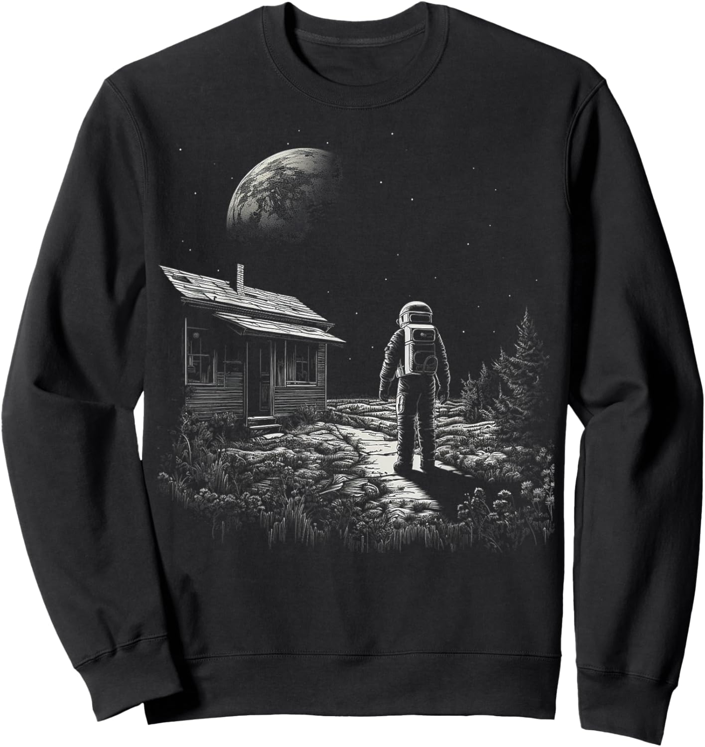 Astronaut Moon Nature Artwork Graphic Astronaut Sweatshirt - Sweatshirt | Black