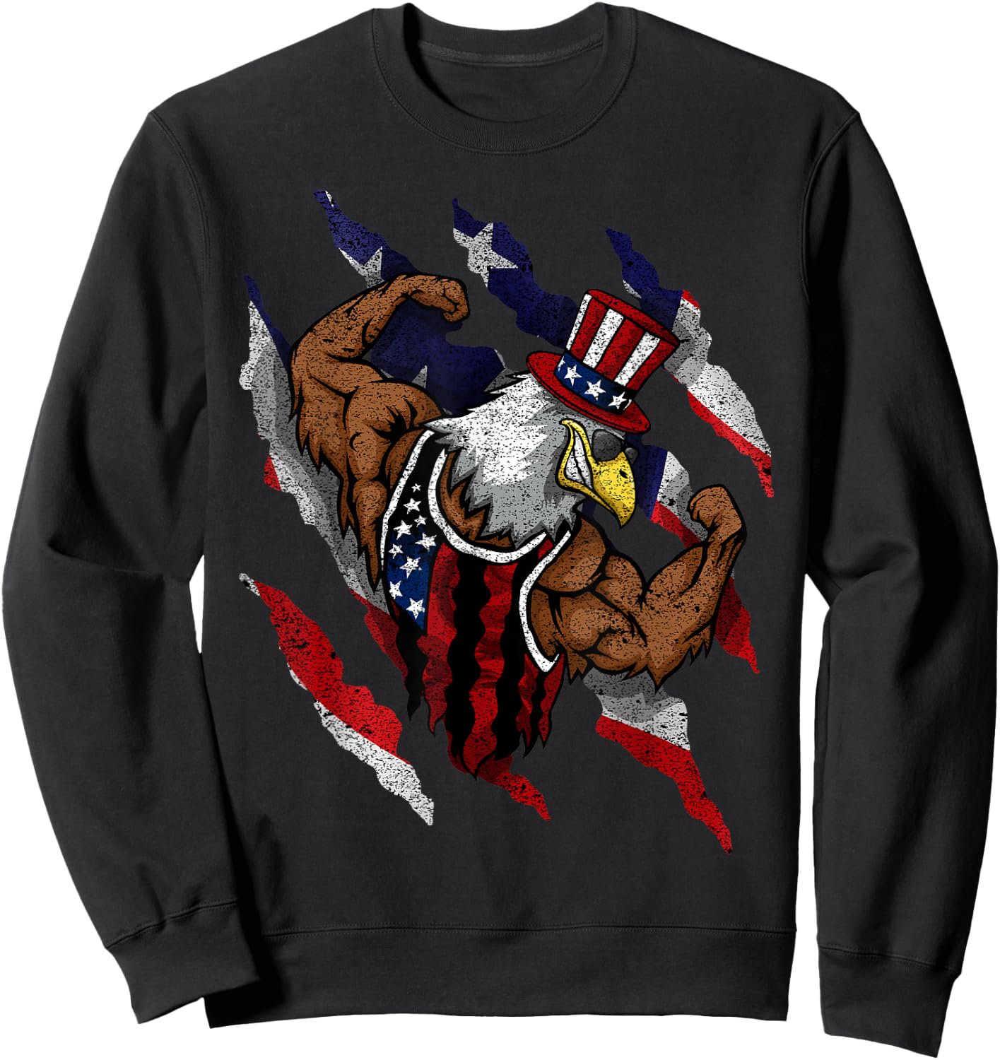 American Flag Muscular Bald Eagle Bike Flexing Uncle Sam Kids Men Sweatshirt - Sweatshirt | Black