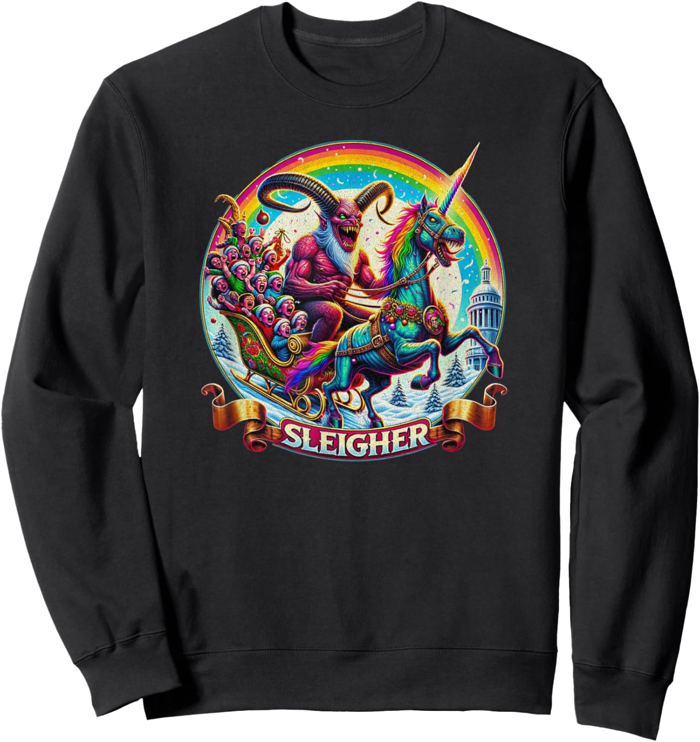Sleigher Krampus Unicorn Demon Horror Christmas Gothic Sweatshirt - Sweatshirt | Black