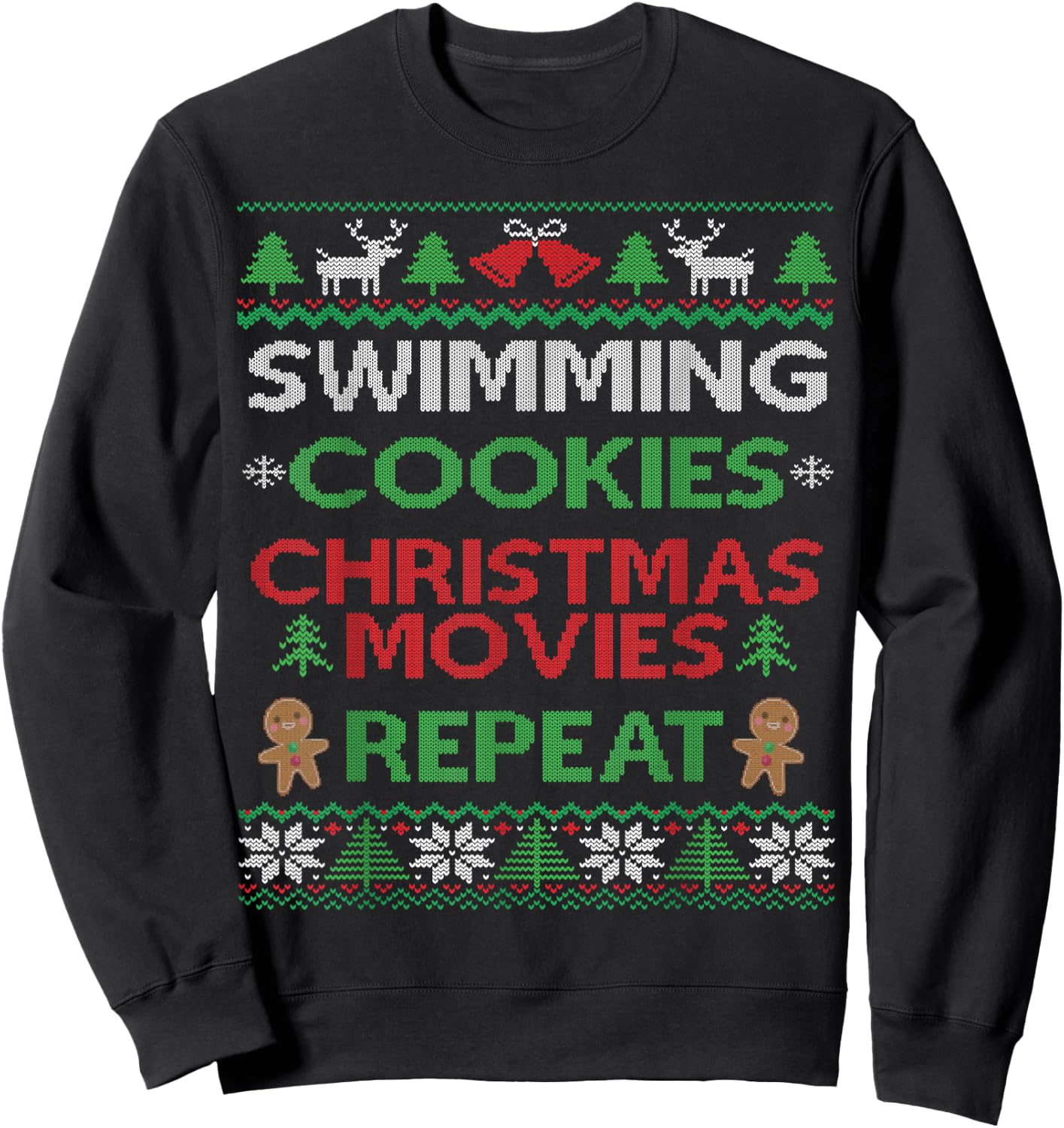 Swimming Ugly Christmas Design Swimmer & Diving Swim Team Sweatshirt - Sweatshirt | Black
