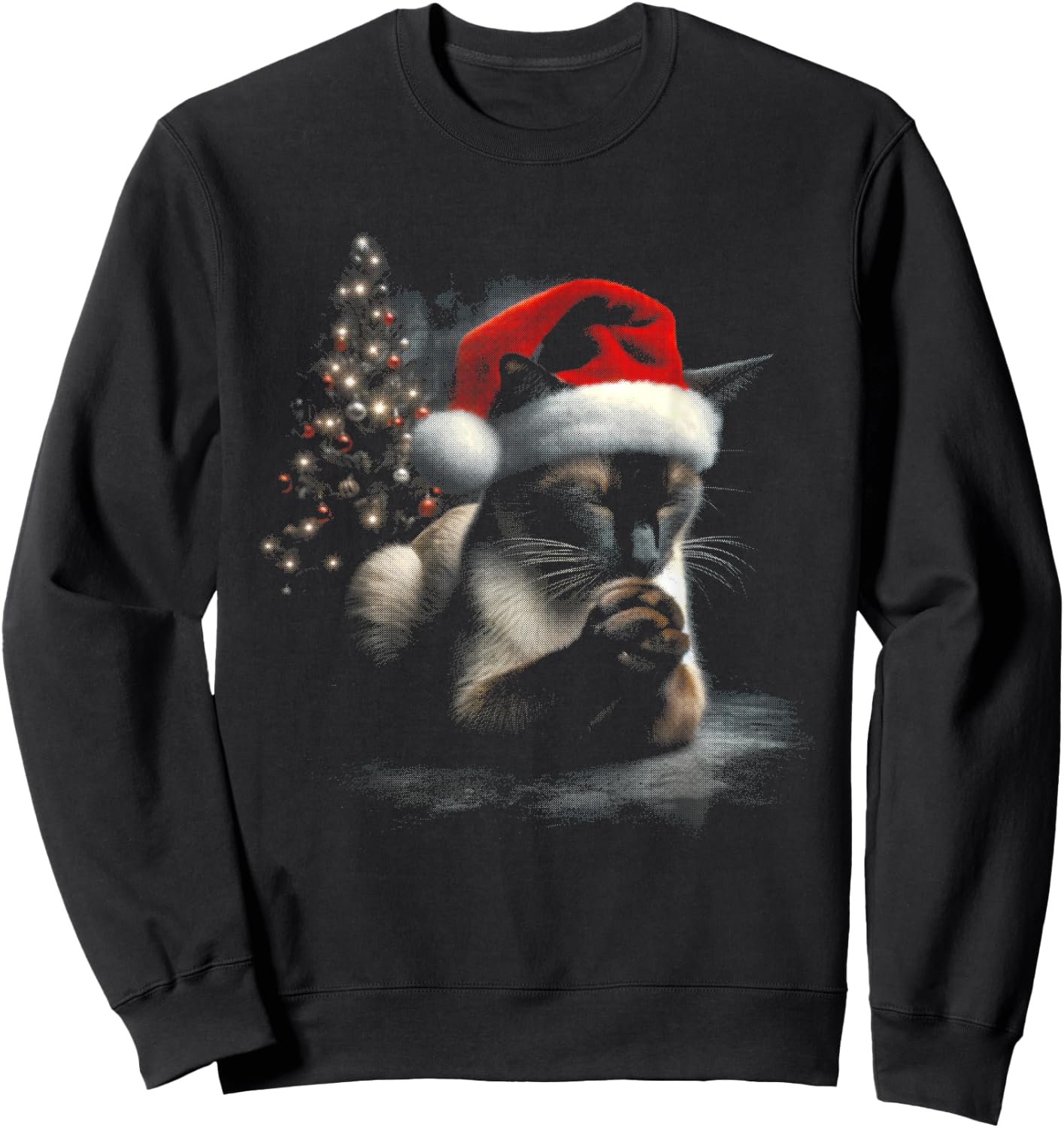 Siamese Cat Santa Hat - Vintage Cat Xmas Christmas Lover Sweatshirt - Sweatshirt | Black