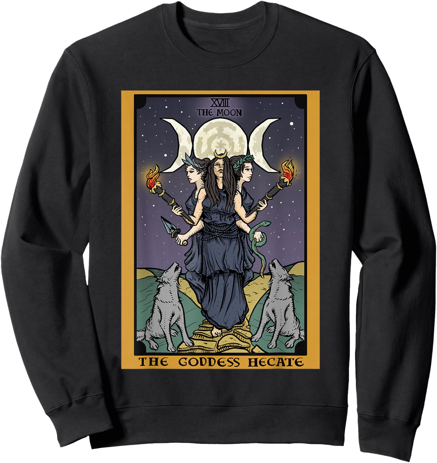 The Goddess Hecate Tarot Card Triple Moon Wiccan Pagan Witch Sweatshirt - Sweatshirt | Black