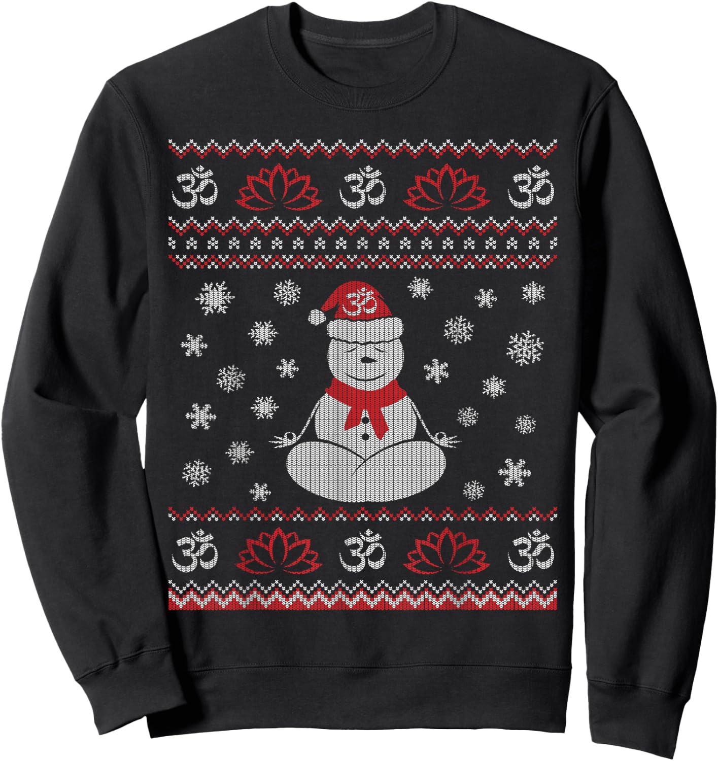 Yoga Snowman Meditating Lotus Pose Ugly Christmas Sweatshirt - Sweatshirt | Black