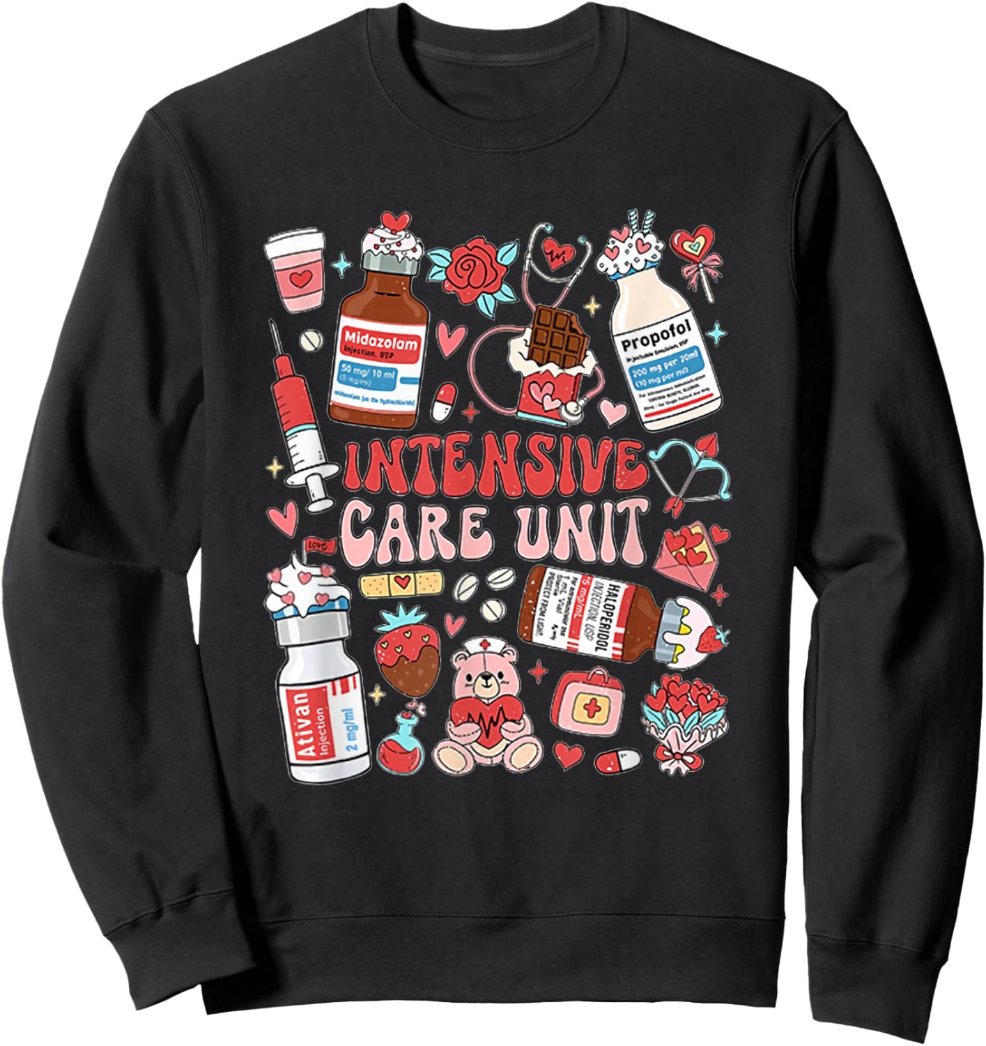 Retro Intensive Care Unit Nurse Tech Valentine ICU Nurse Sweatshirt - Sweatshirt | Black