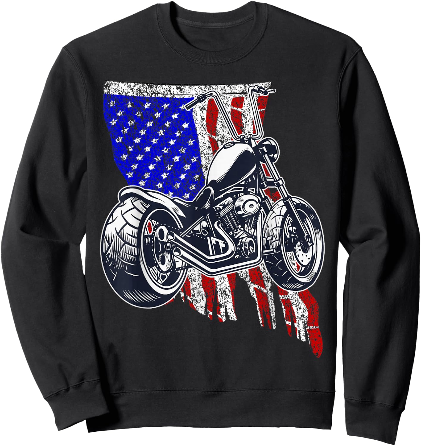 Bobber Motorcycle July 4 Veteran Memorial Day American Flag Sweatshirt - Sweatshirt | Black