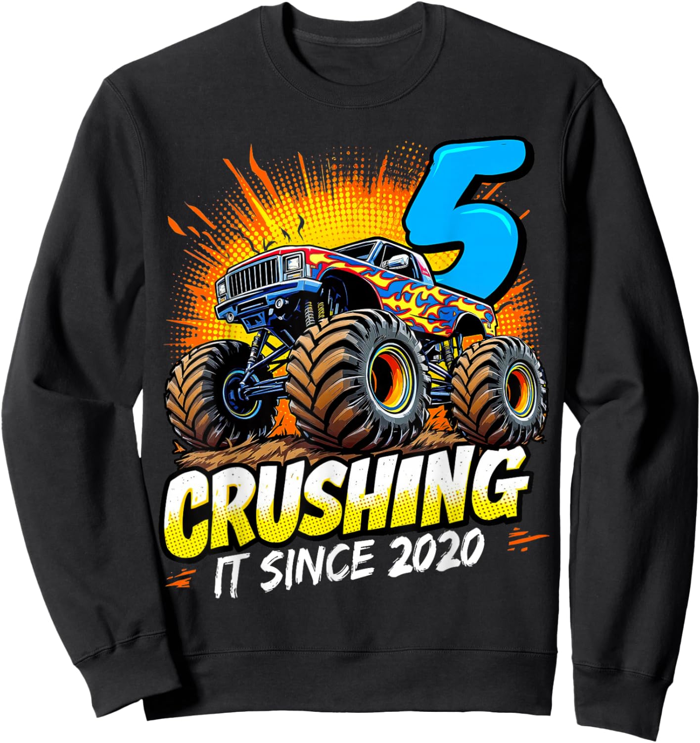 Birthday Monster Truck 5 year Old Boys 5th Party Born 2020 Sweatshirt - Sweatshirt | Black