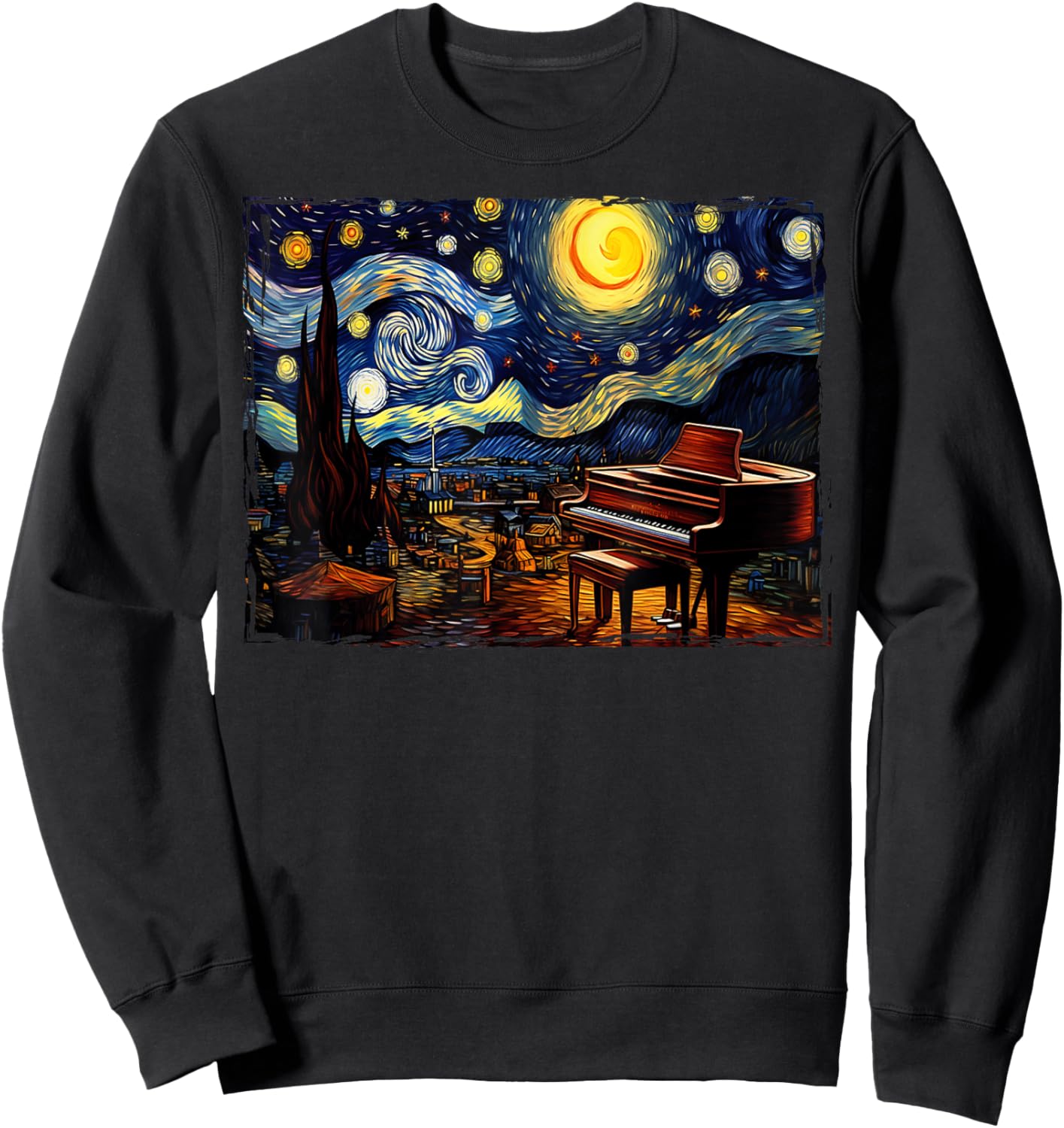 Van Gogh Music Lover Piano Piano Piano Sweatshirt - Sweatshirt | Black