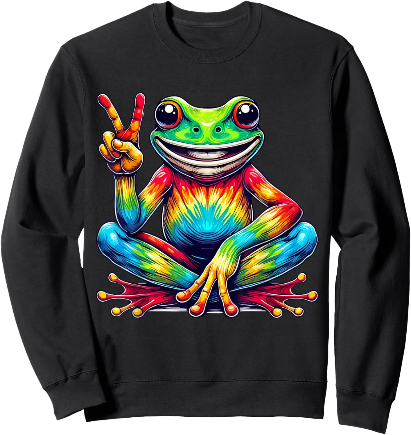 peace sign frog hippie Tie-Dye women men Sweatshirt - Sweatshirt | Black