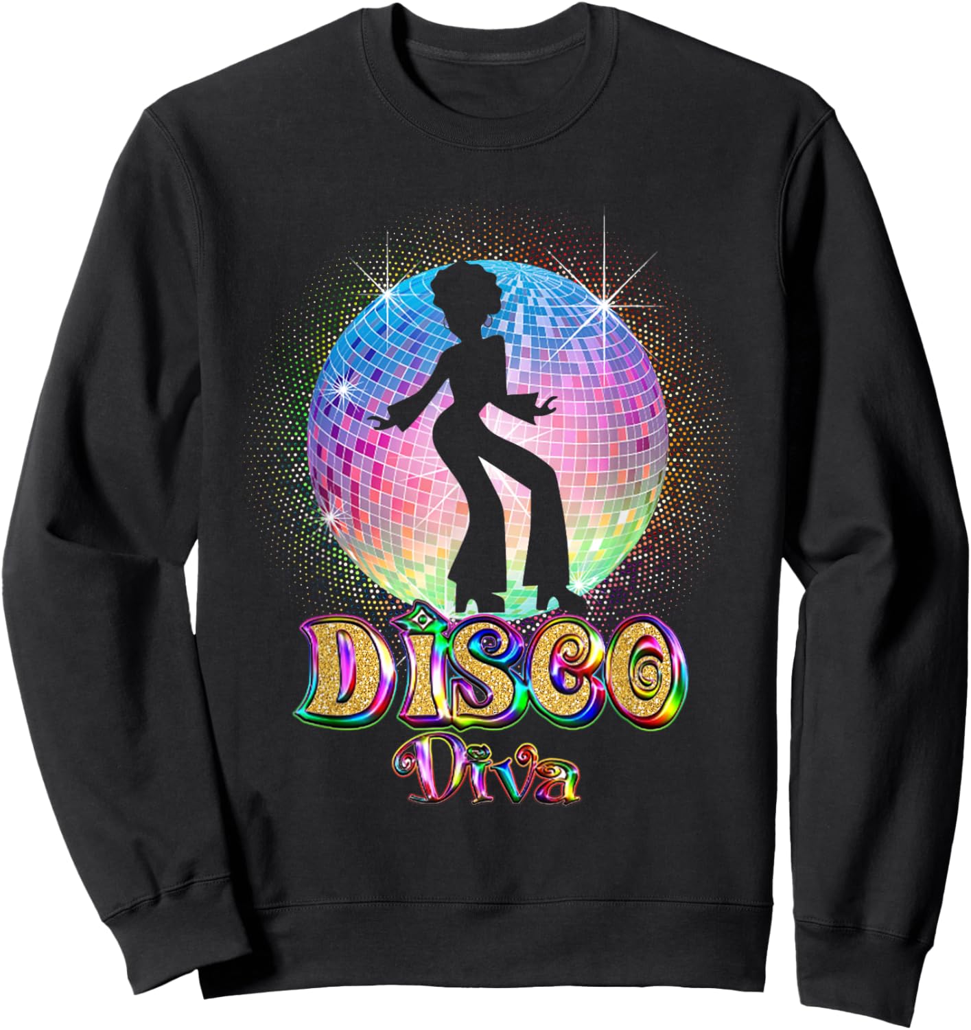 Disco Diva - Retro 70's 80's Seventies Retro Disco Ball Sweatshirt - Sweatshirt | Black