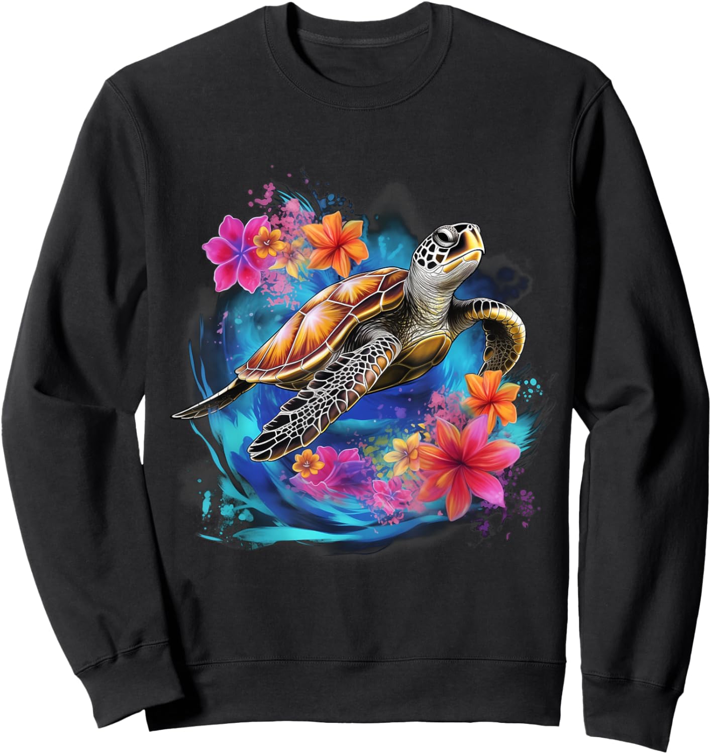 Sea Turtle Hawaiian Hibiscus Flowers Surfer Scuba Diving Sweatshirt - Sweatshirt | Black