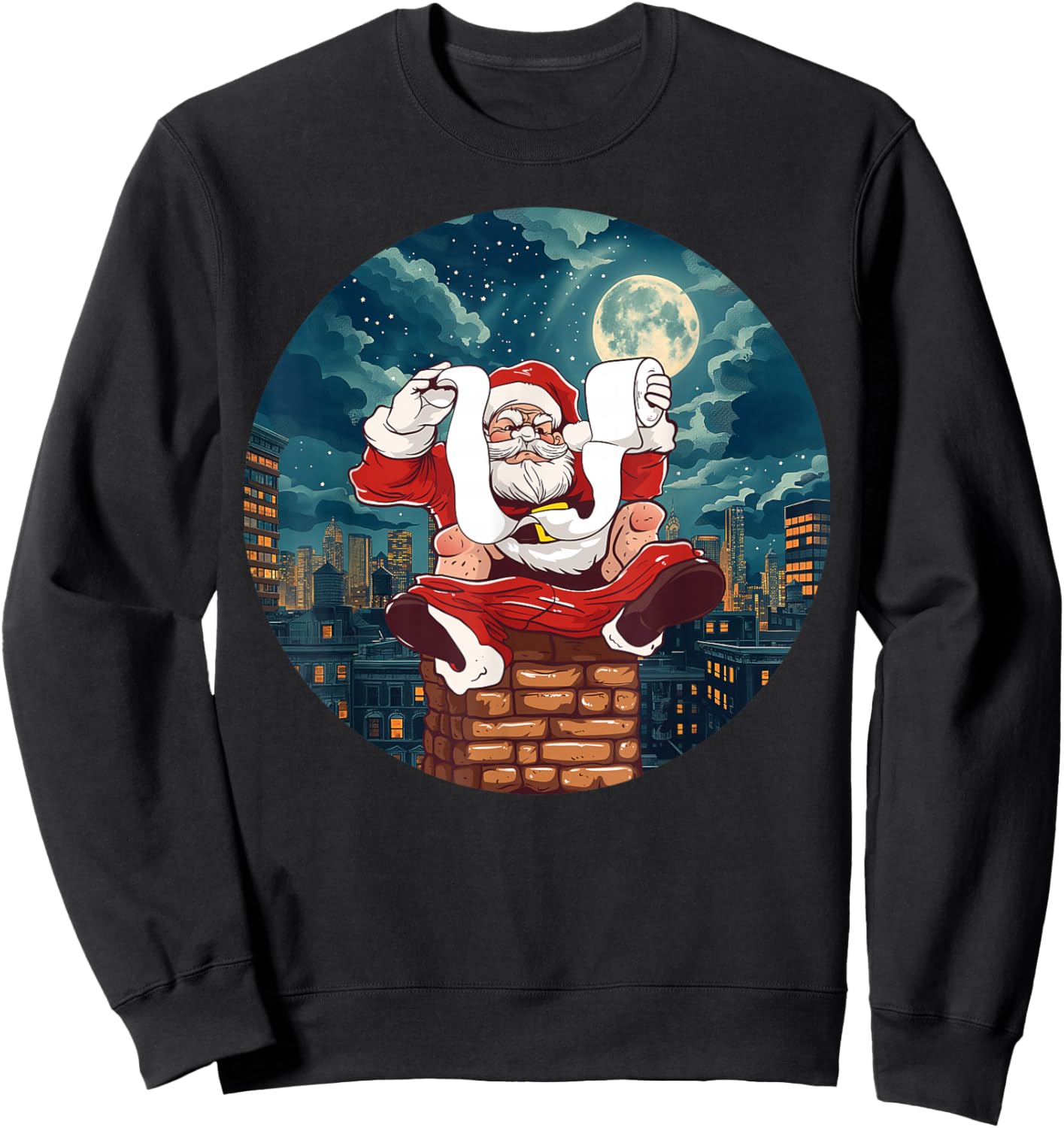 Funny Santa Claus sitting on Chimney with toilet Paper Sweatshirt - Sweatshirt | Black
