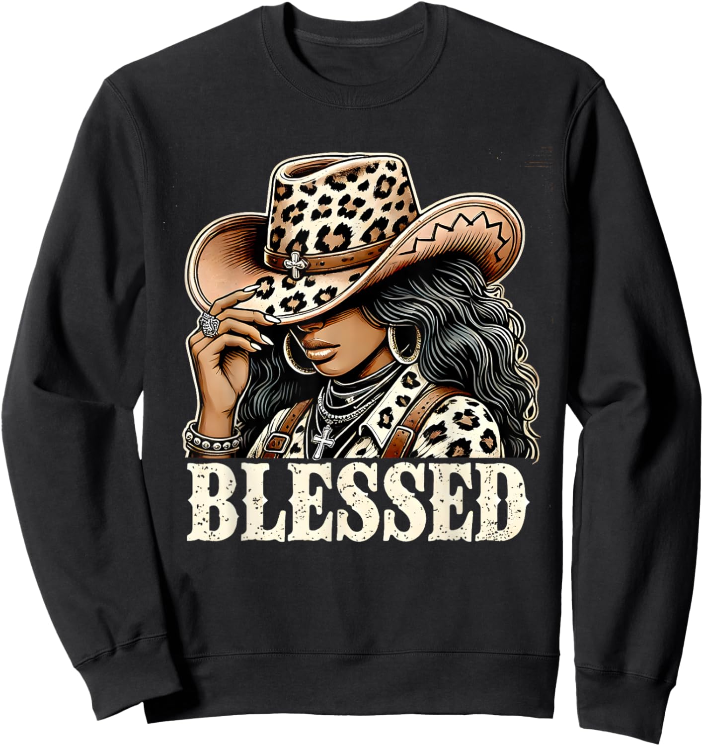 Vintage African Christian Woman Retro Black Western Cowgirl Sweatshirt - Sweatshirt | Black