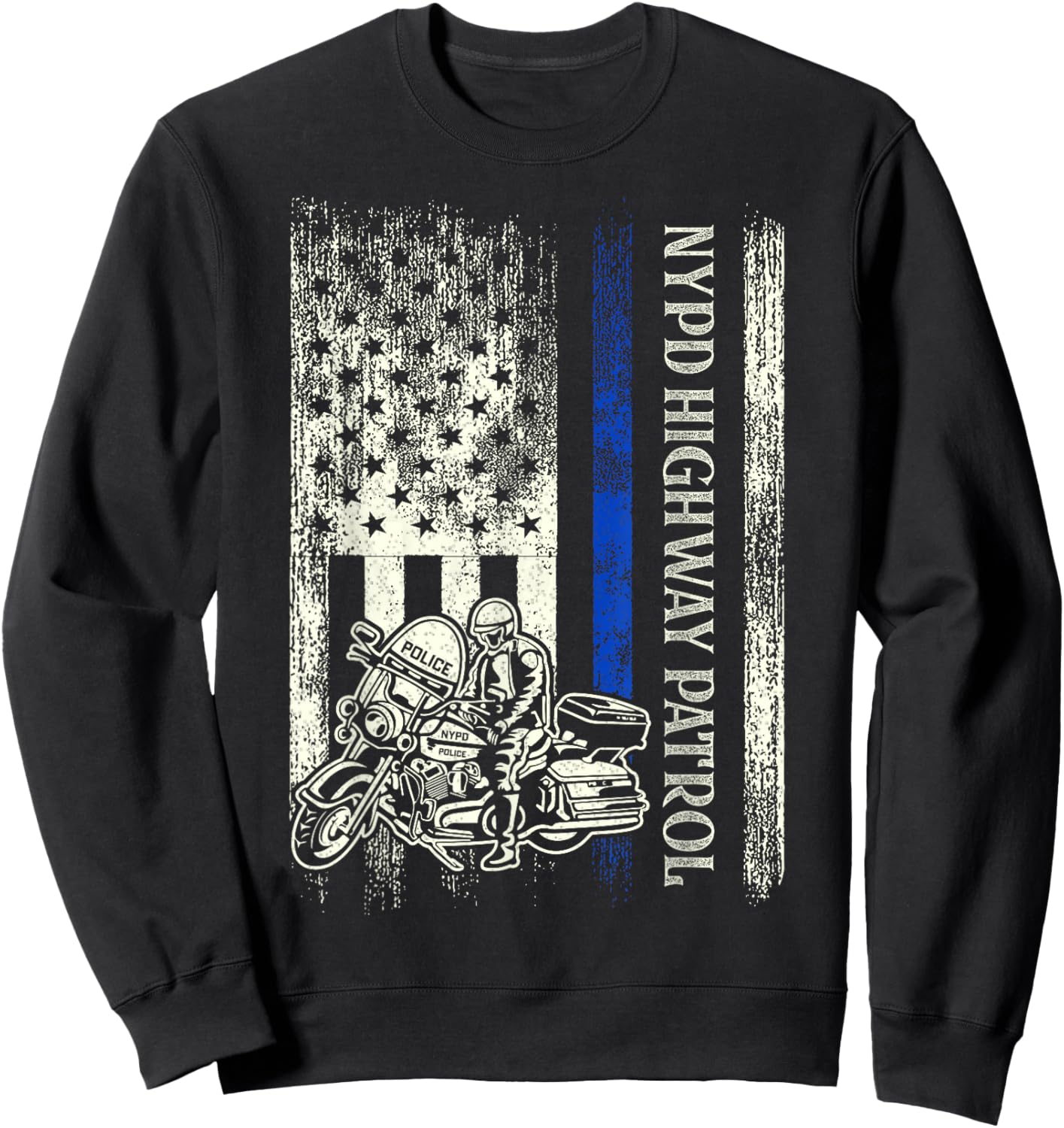 NYPD Highway Patrol Police Officer Law Enforcement US Flag Sweatshirt - Sweatshirt | Black