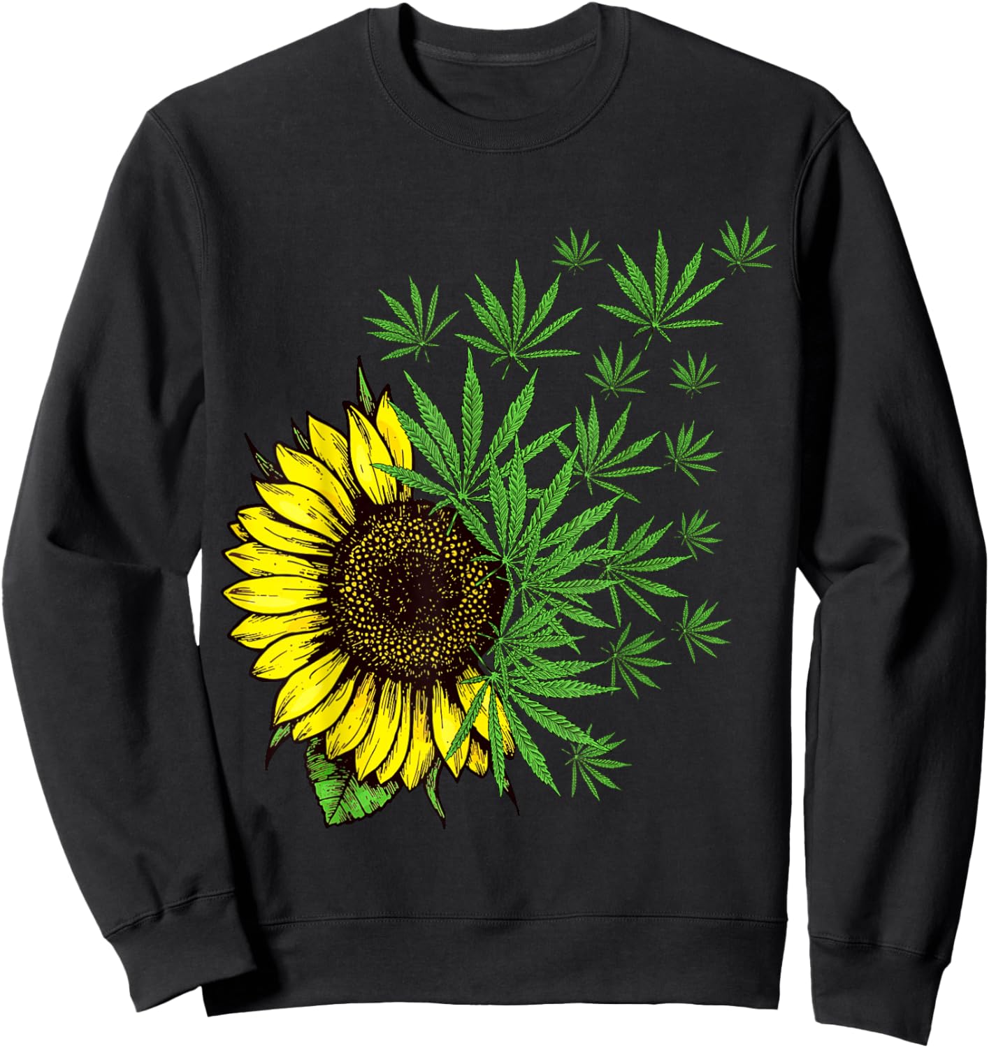 Cannabis Weed Leaf Sunflower Women Marijuana Pot Smoker Sweatshirt - Sweatshirt | Black