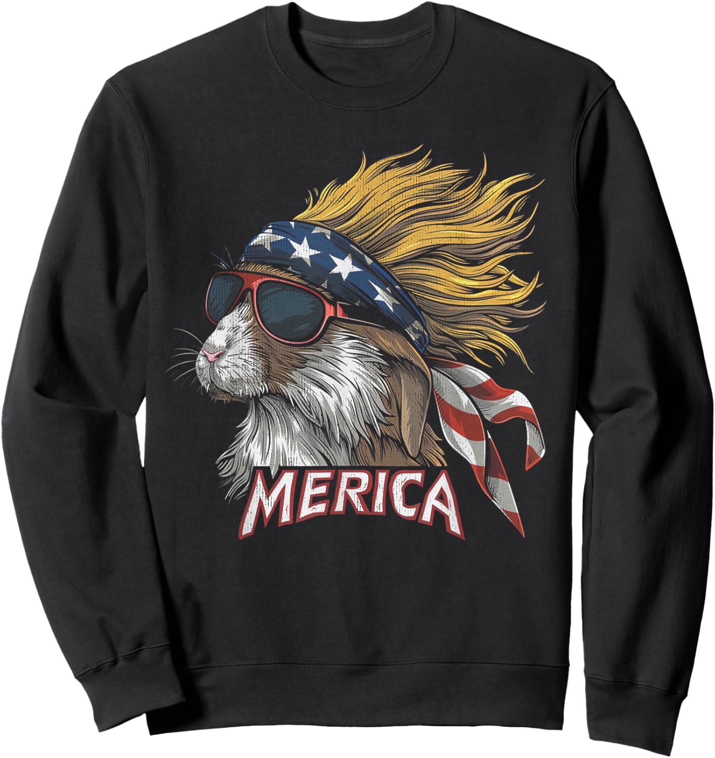 Rabbit Bunny -Patriotic USA 4th of July American Flag Mullet Sweatshirt - Sweatshirt | Black