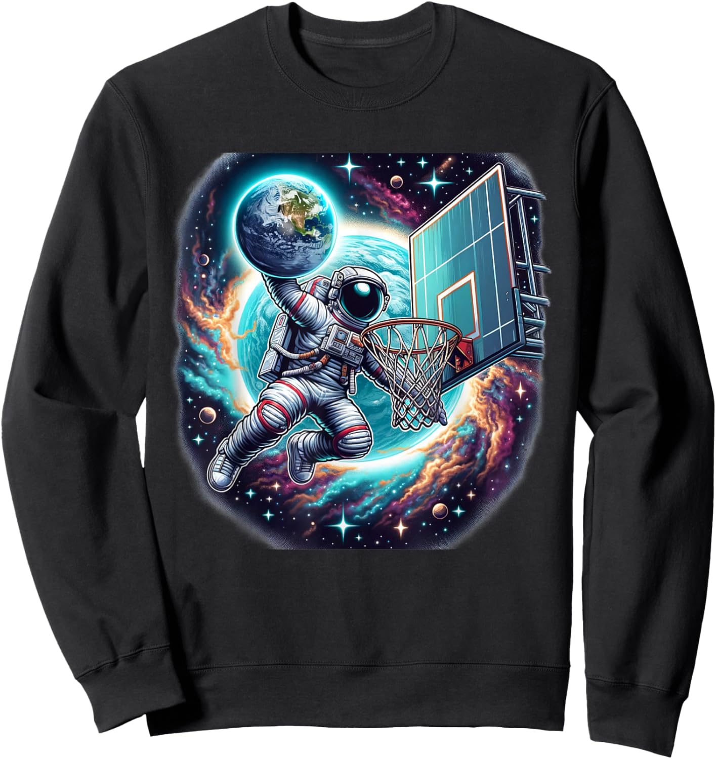 Astronaut Slam Dunking Planet Earth Basketball Lover Sweatshirt - Sweatshirt | Black