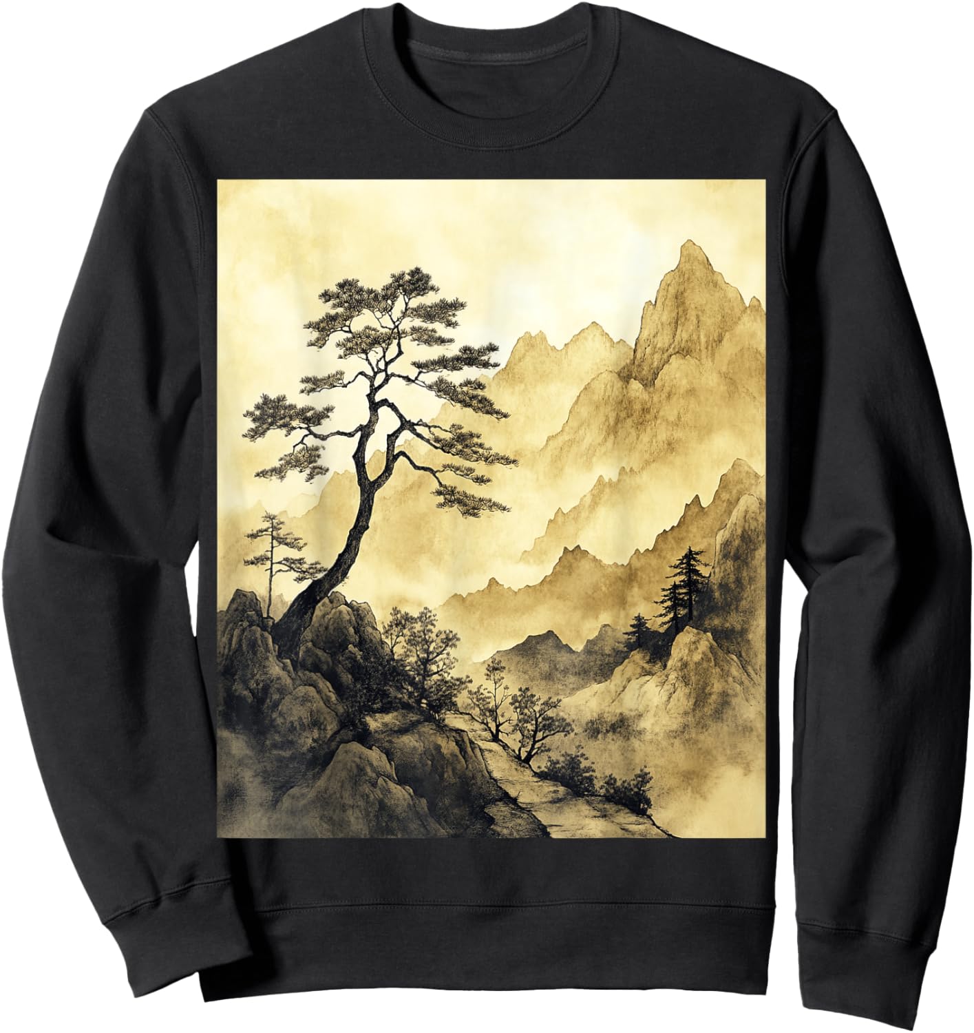 Serene Traditional Chinese Landscape Art Sweatshirt - Sweatshirt | Black
