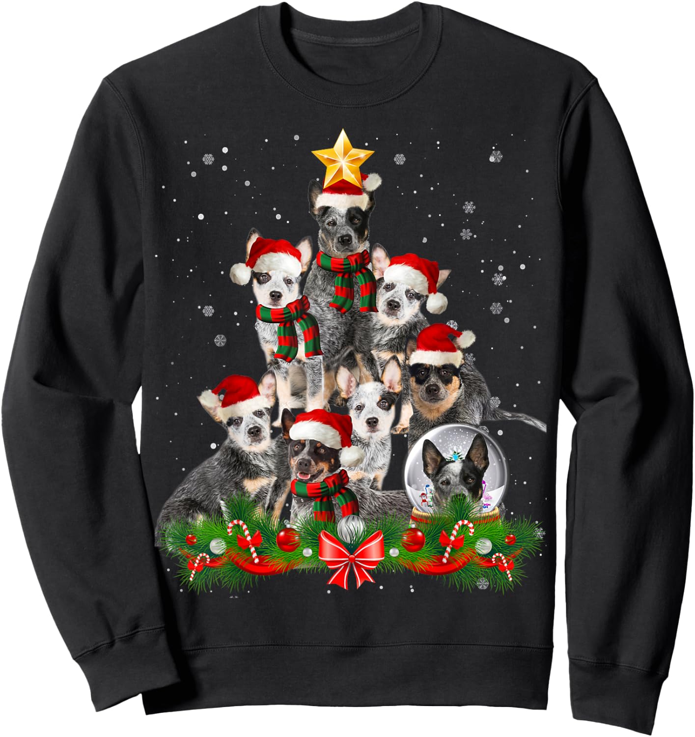 Funny Australian Cattle Dog Dog Christmas Tree - Black Adults Cotton Polyester Blend - Christmas, Halloween, Father's Day, Valentine's Day Sweatshirt - Sweatshirt | Black