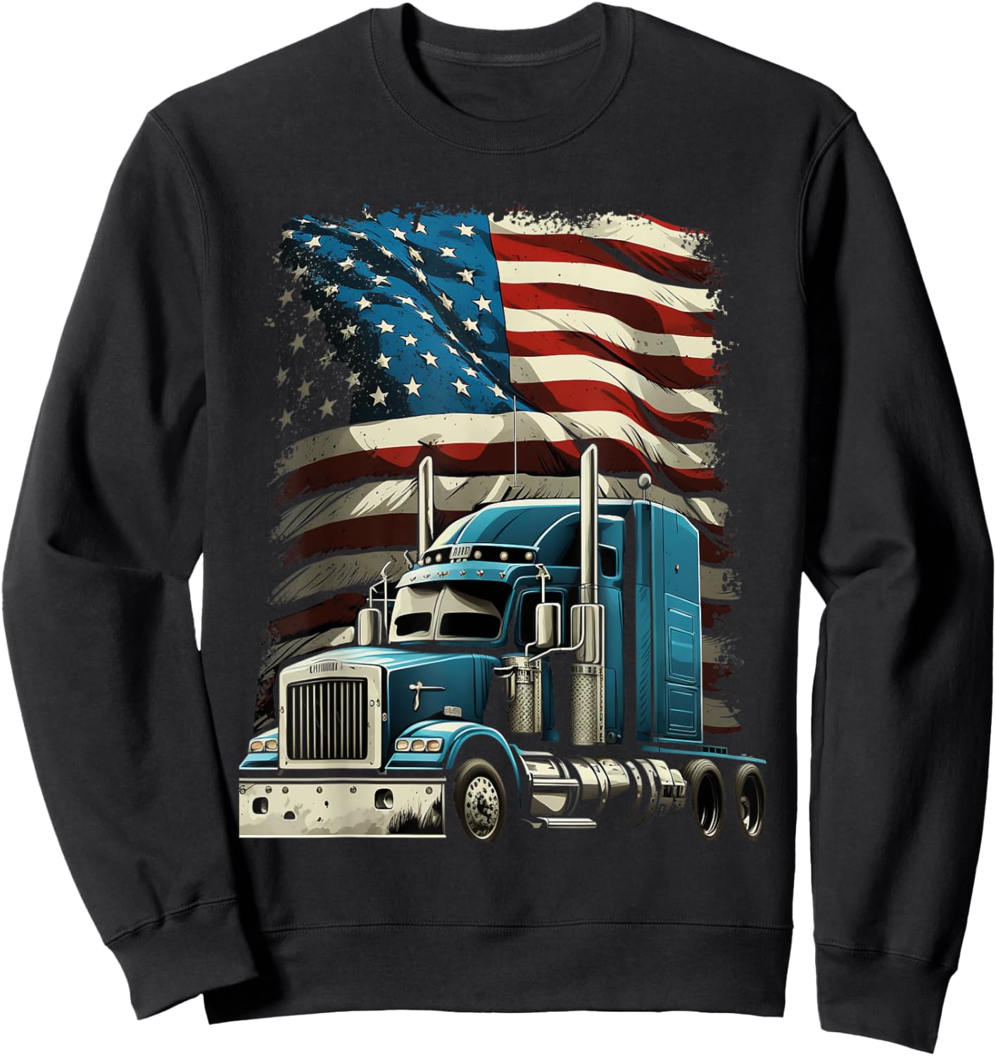 Trucker US American Flag For Patriotic Truck Driver Sweatshirt - Sweatshirt | Black