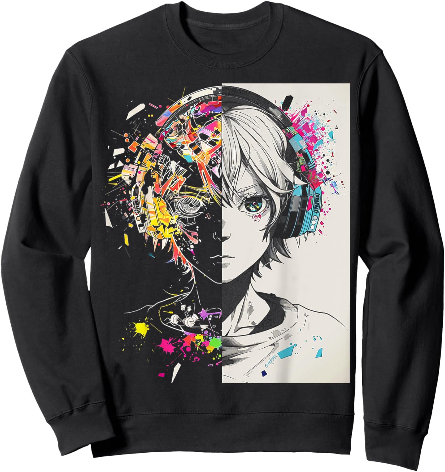 Anime Manga Motif Headphone Artwork Anime Sweatshirt - Sweatshirt | Black