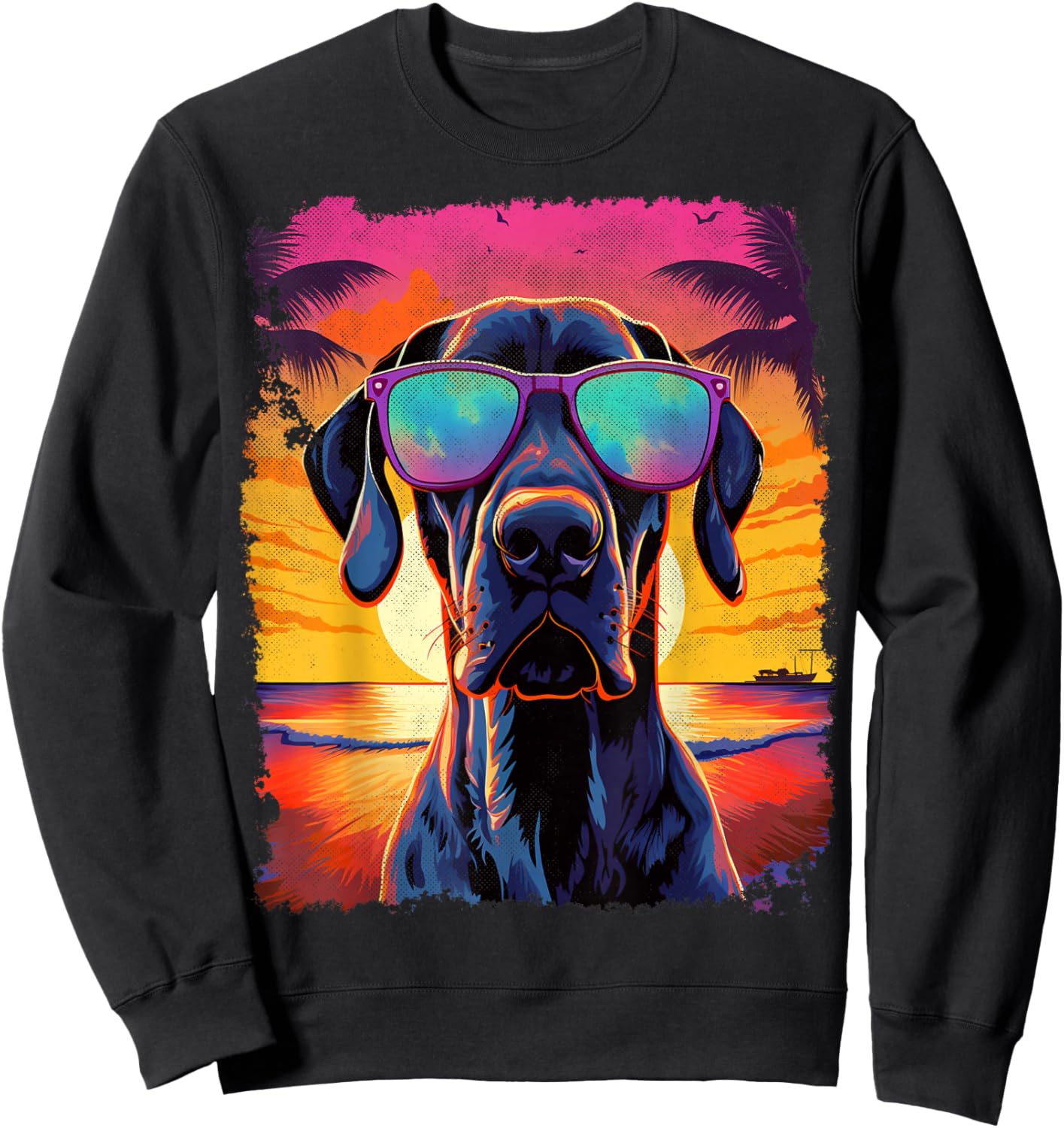 Pet Dog Vintage Great Dane Hawaiian Graphic Sweatshirt - Sweatshirt | Black