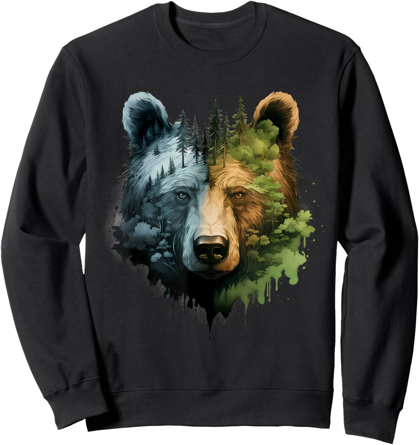 Bear Forest Portrait Animal Art Motif Nature Wildlife Sweatshirt - Sweatshirt | Black