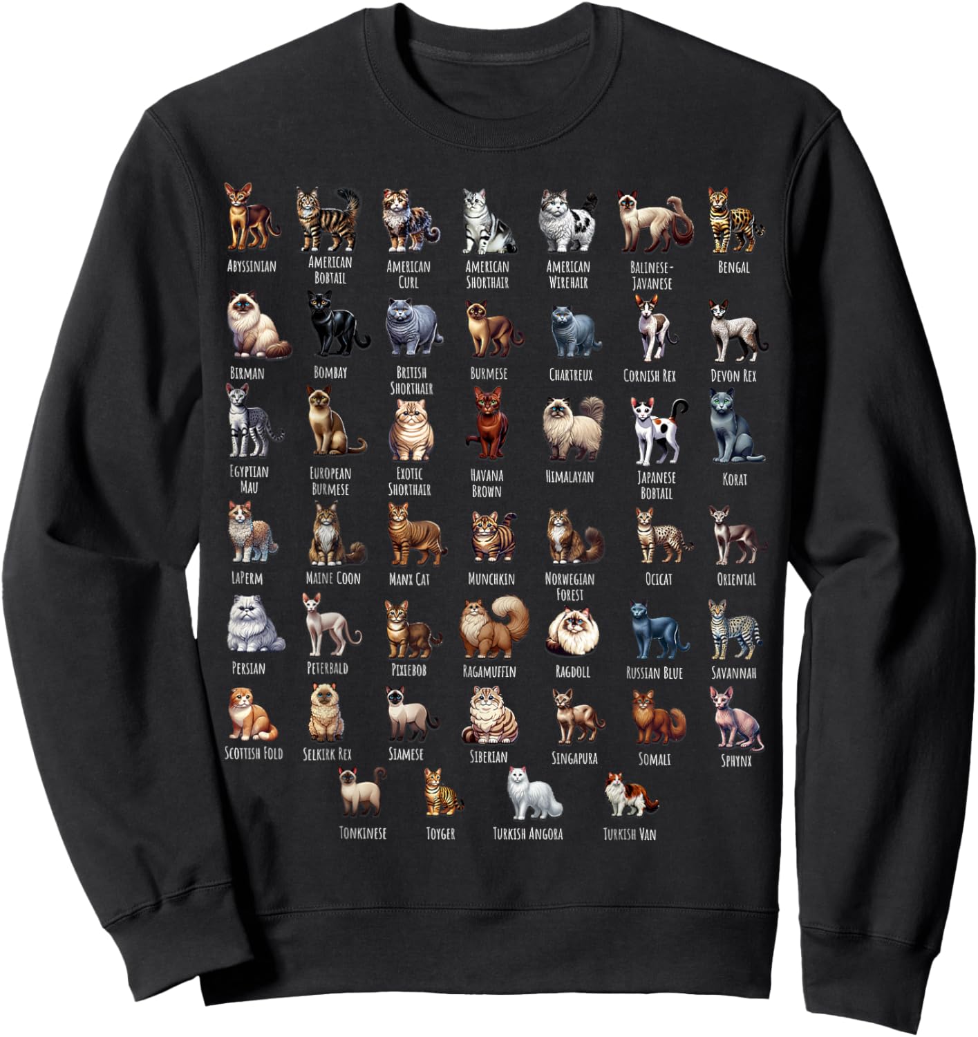 Cat Breeds for Cat Lovers Women Kids Sweatshirt - Sweatshirt | Black