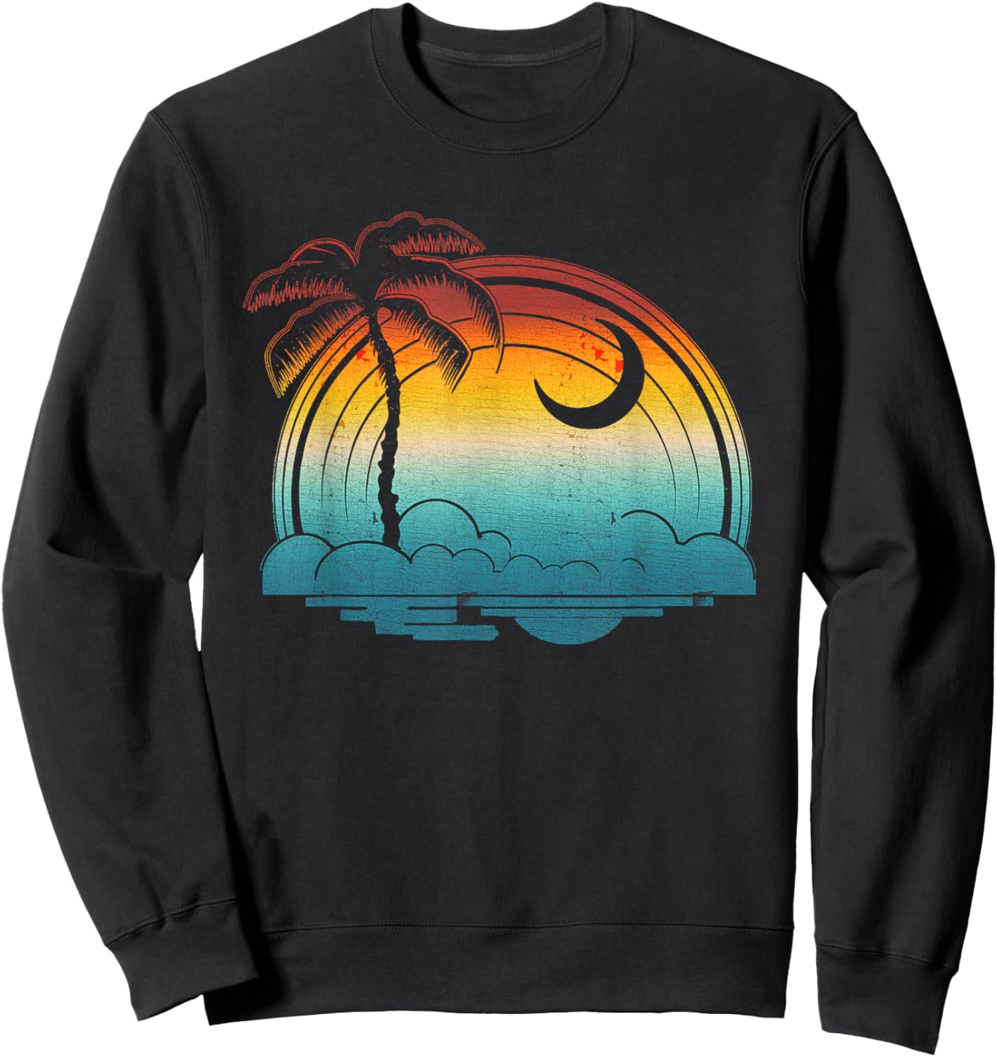 Retro Sunset South Carolina Flag Palmetto Tree Crescent Moon Sweatshirt - Sweatshirt | Black