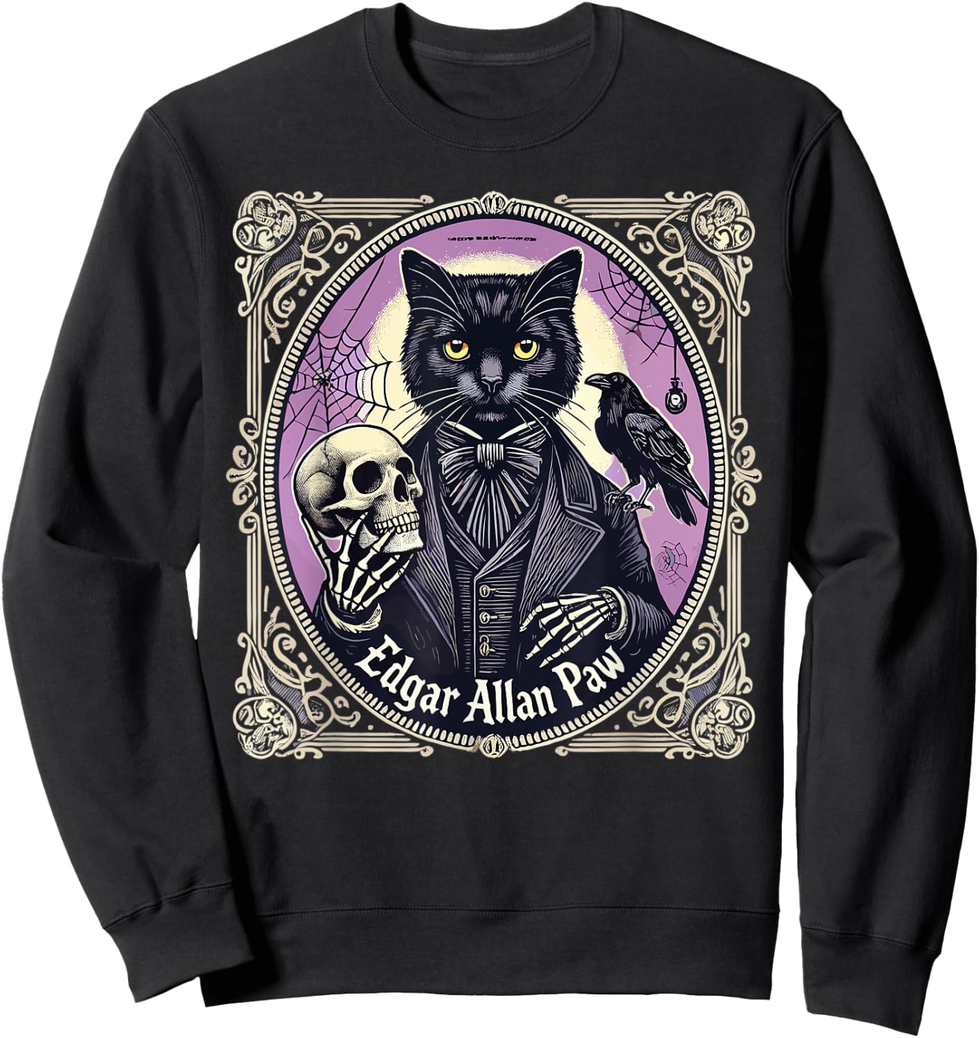 “Edgar Allan Paw” Funny Pun Black Cat Gothic Theme Sweatshirt - Sweatshirt | Black