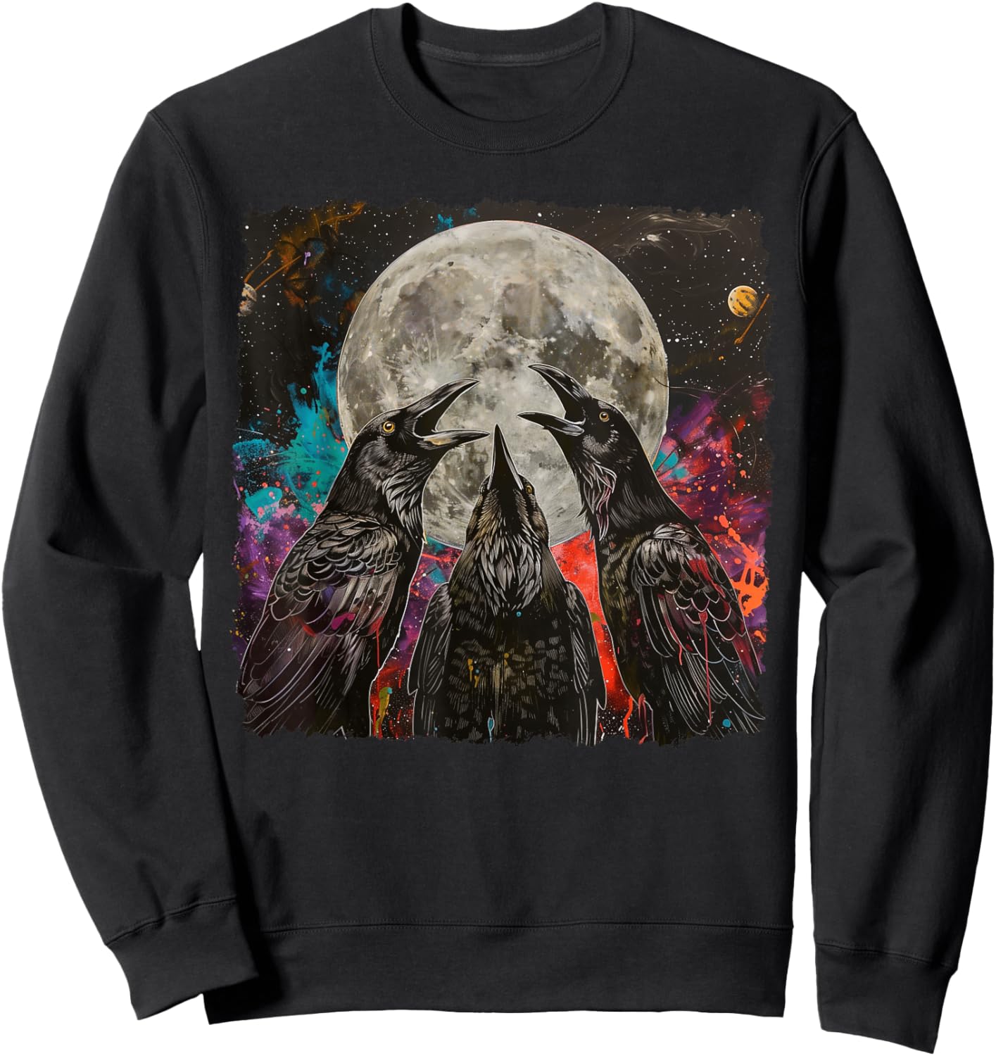 Crow Raven Howling Moon Sweatshirt - Sweatshirt | Black