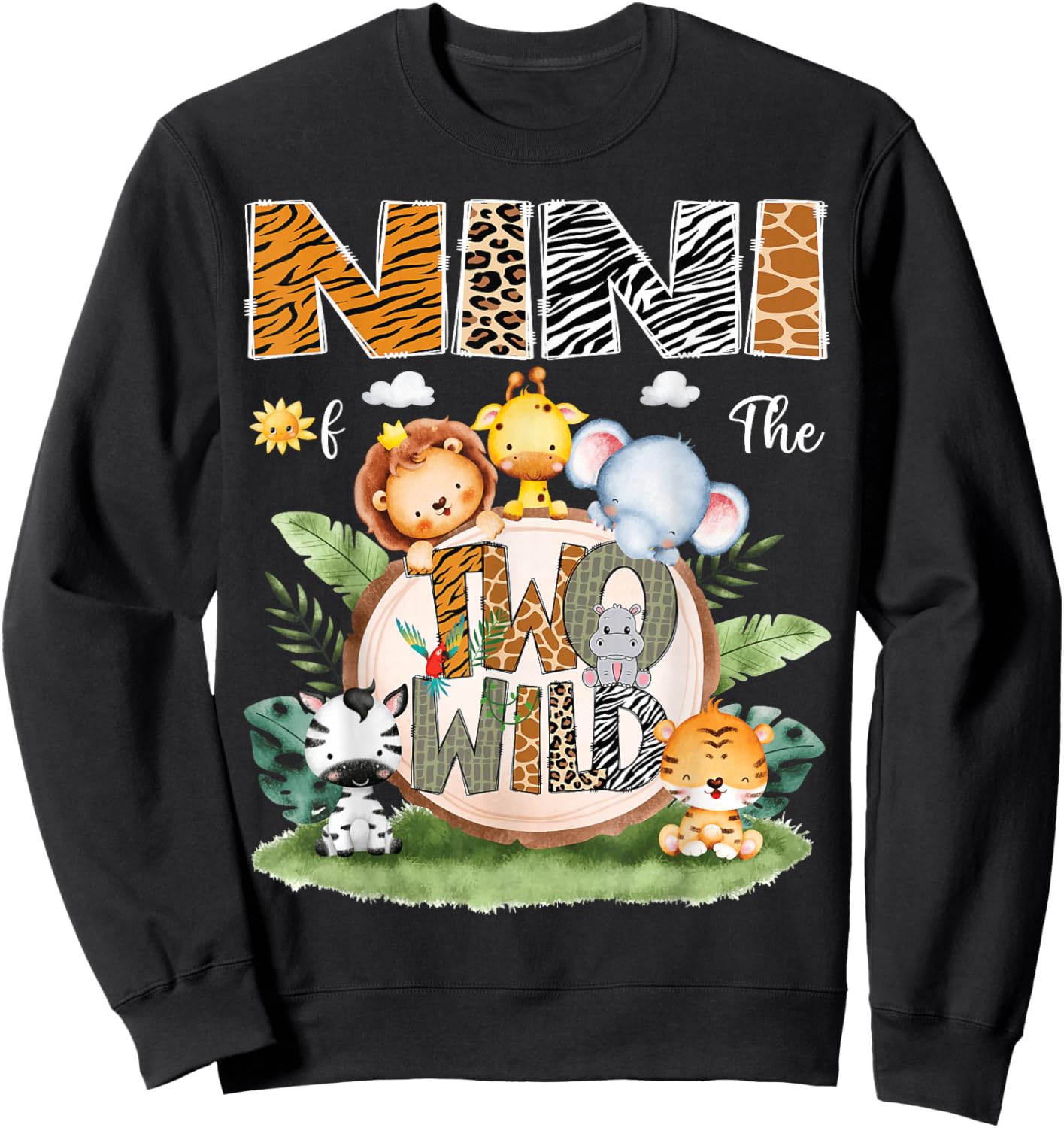 Nini Of The Two Wild 2Nd Birthday Safari Animal Lover Sweatshirt - Sweatshirt | Black