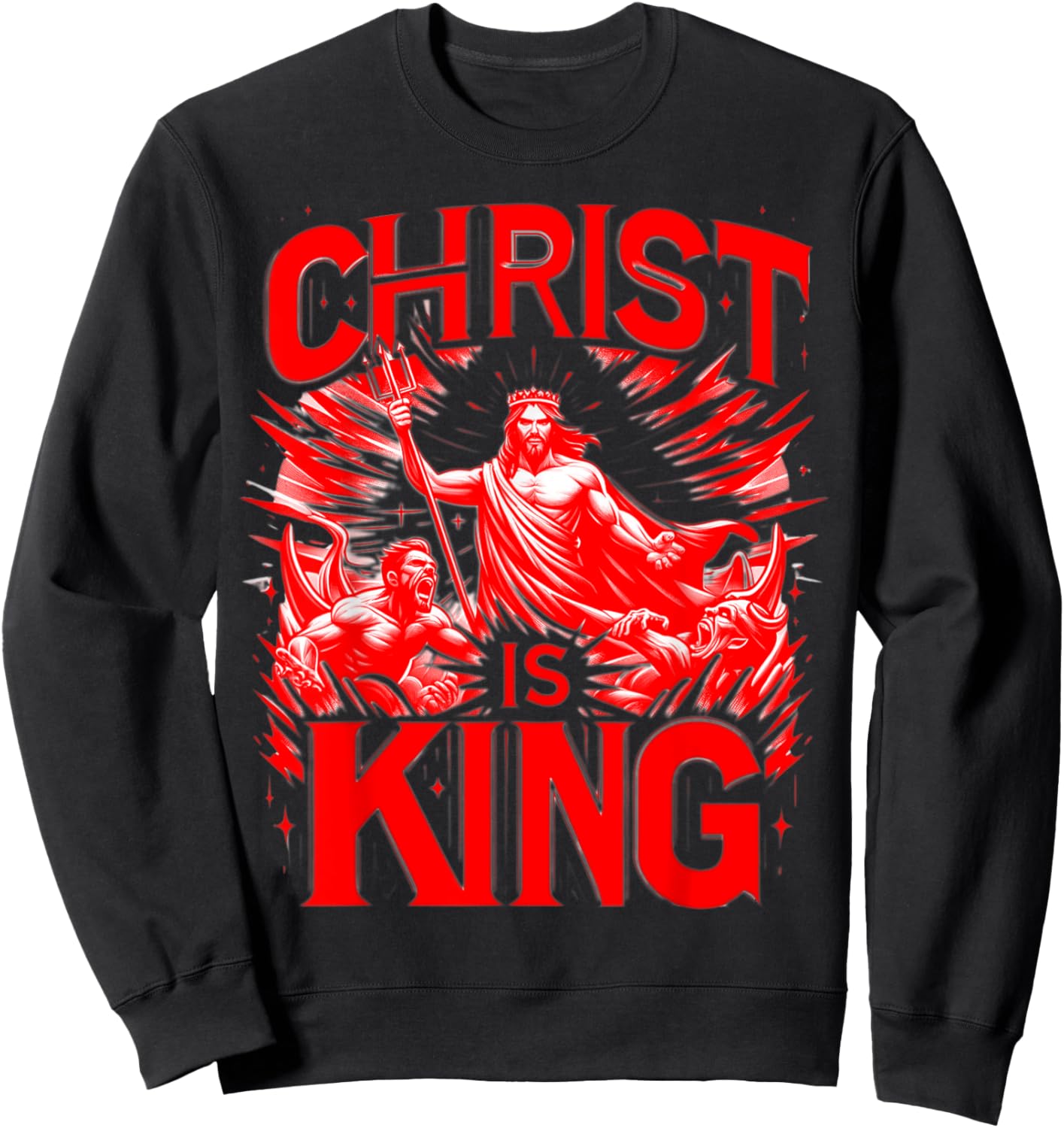 Christ Is King - Jesus Defeats The Devil Christian Graphic Sweatshirt - Sweatshirt | Black