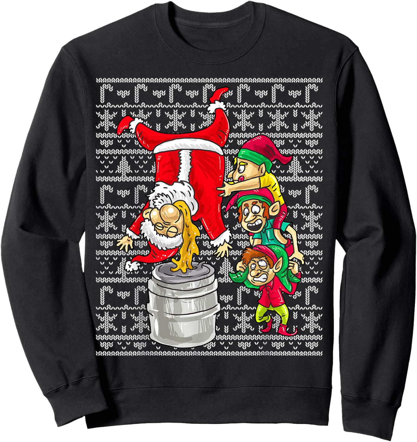 Santa Claus Keg Stand Beer Elves Drinking Humor Christmas Sweatshirt - Sweatshirt | Black