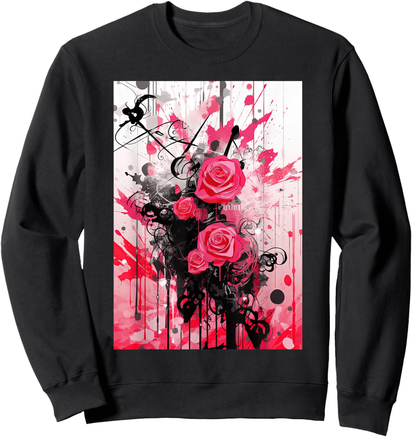 Frutiger Metro: Pink Roses Stars Hearts Paper Sweatshirt - Sweatshirt | Black