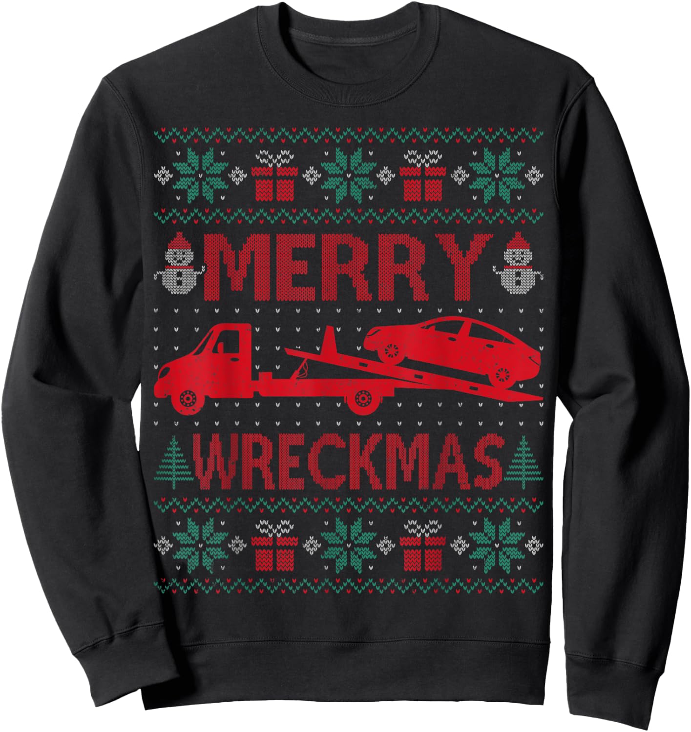 Merry Wreckmas - Funny Ugly Christmas Tow Truck Driver Sweatshirt - Sweatshirt | Black