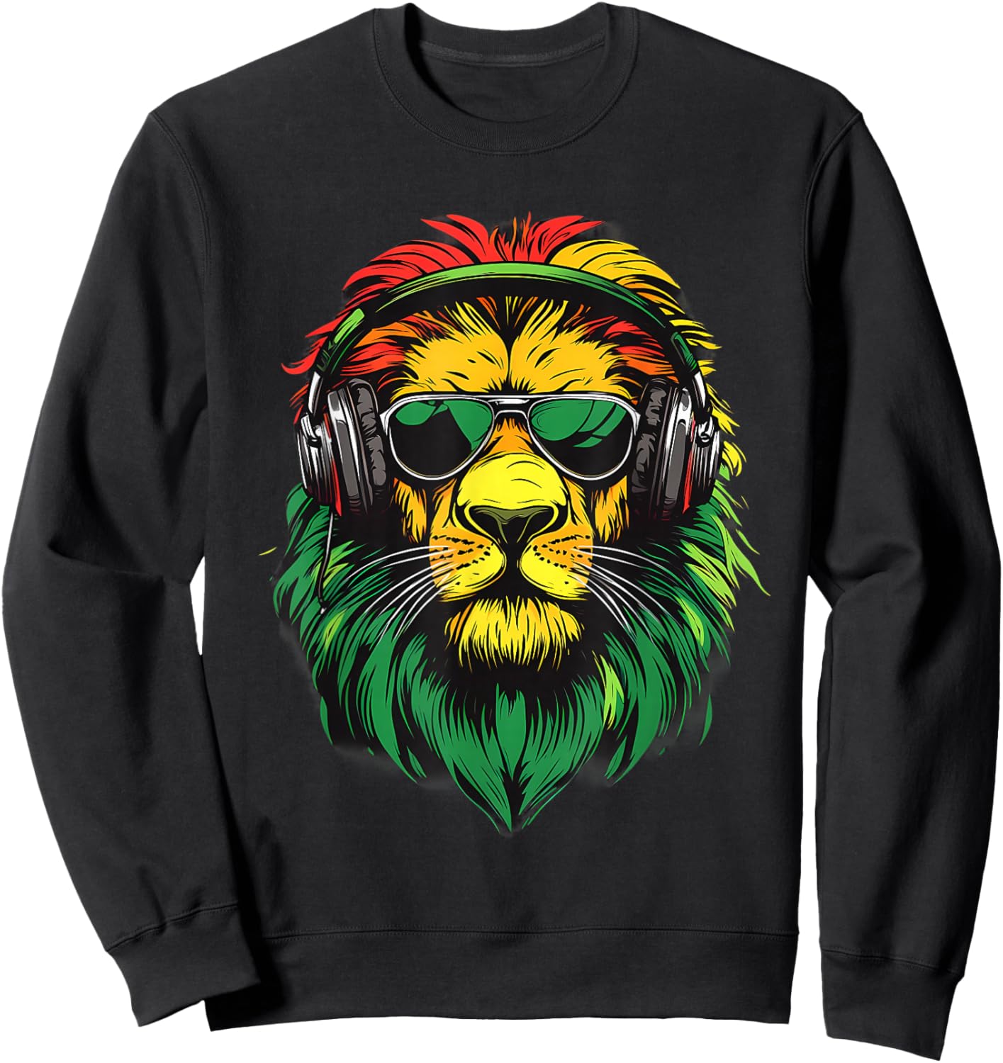 DJ Lion Of Judah Jamaican Rasta Reggae Music Headphones Sweatshirt - Sweatshirt | Black