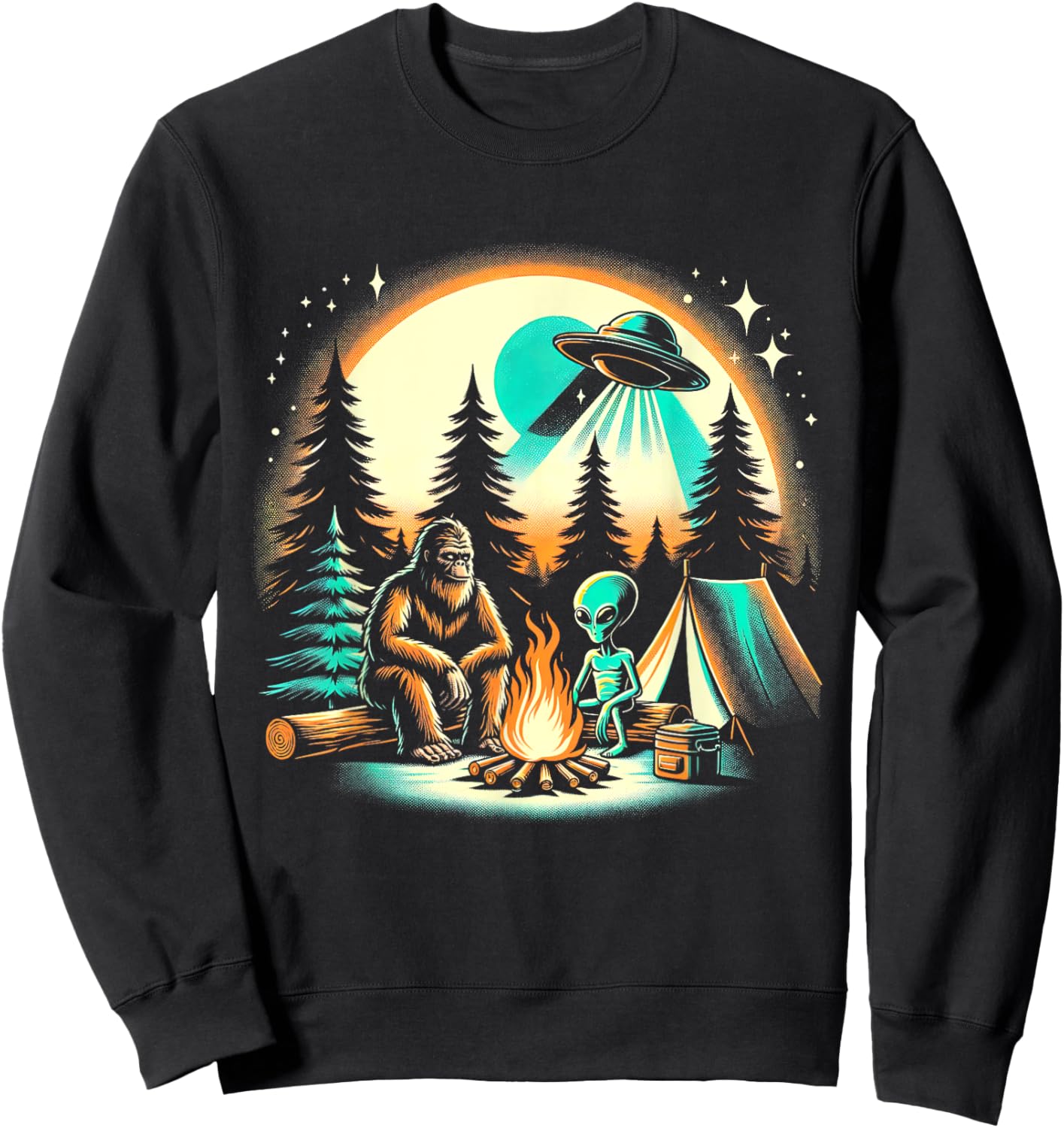 Funny Bigfoot & Alien UFO Camping Outdoor Adventures Hiking Sweatshirt - Sweatshirt | Black