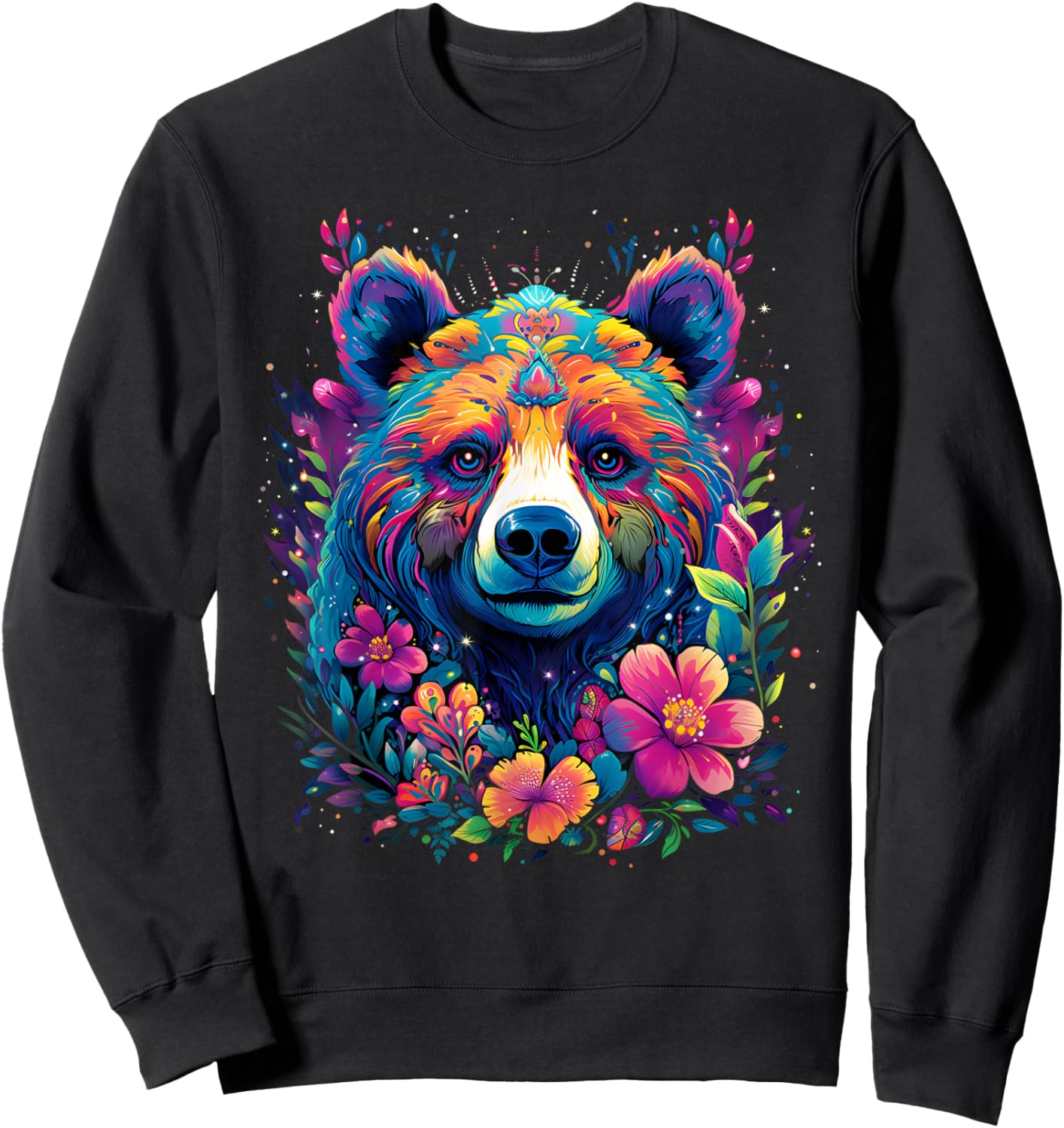 Flower Bear Colorful Rainbow Vibrant Graphic Sweatshirt - Sweatshirt | Black