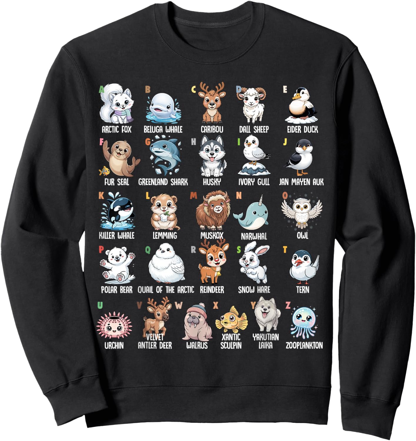 A-Z Arctic Animals Alphabet Collection Wildlife Education Sweatshirt - Sweatshirt | Black