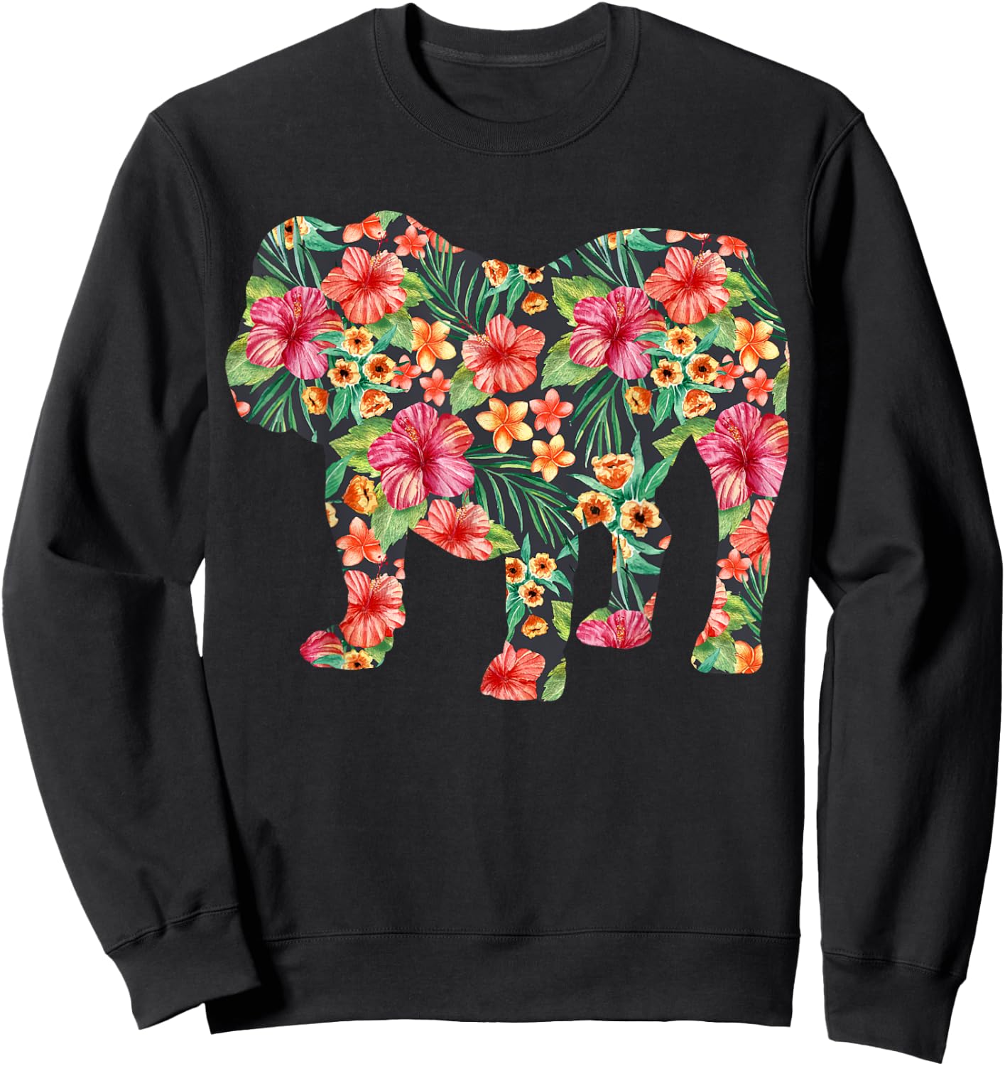 English Bulldog Flower T shirt Dog Silhouette Floral Gift Men Women Girls Kids Sweatshirt - Sweatshirt | Black