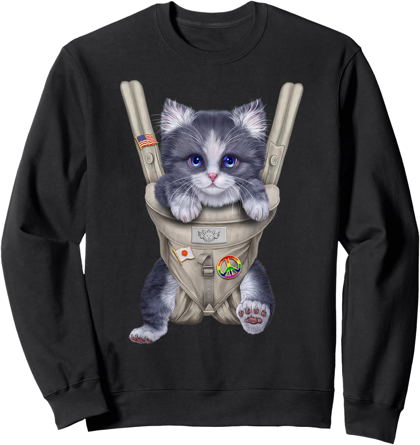 Grey Bicolor Cat in Baby Carrier Women Kids Sweatshirt - Sweatshirt | Black