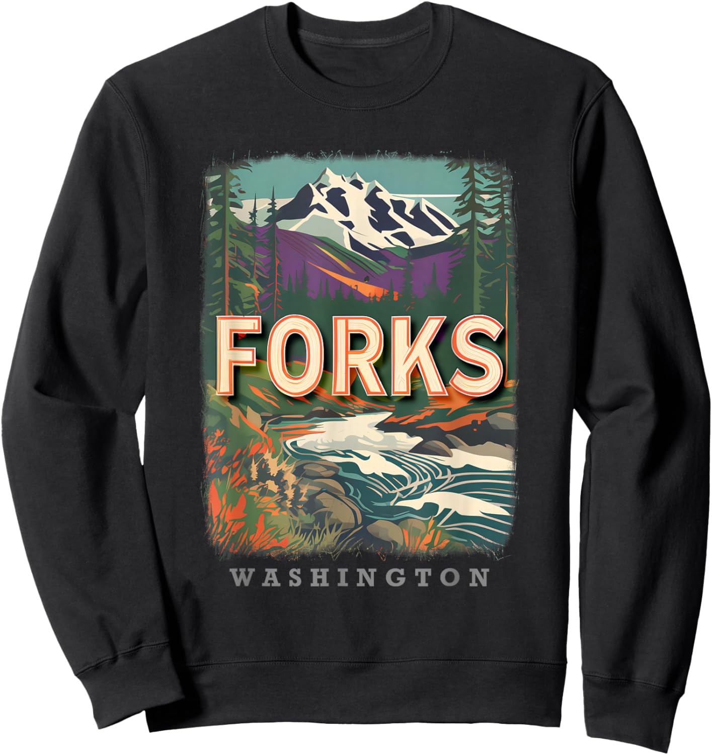 Forks Washington WA Outdoor Adventures SD115 Sweatshirt - Sweatshirt | Black