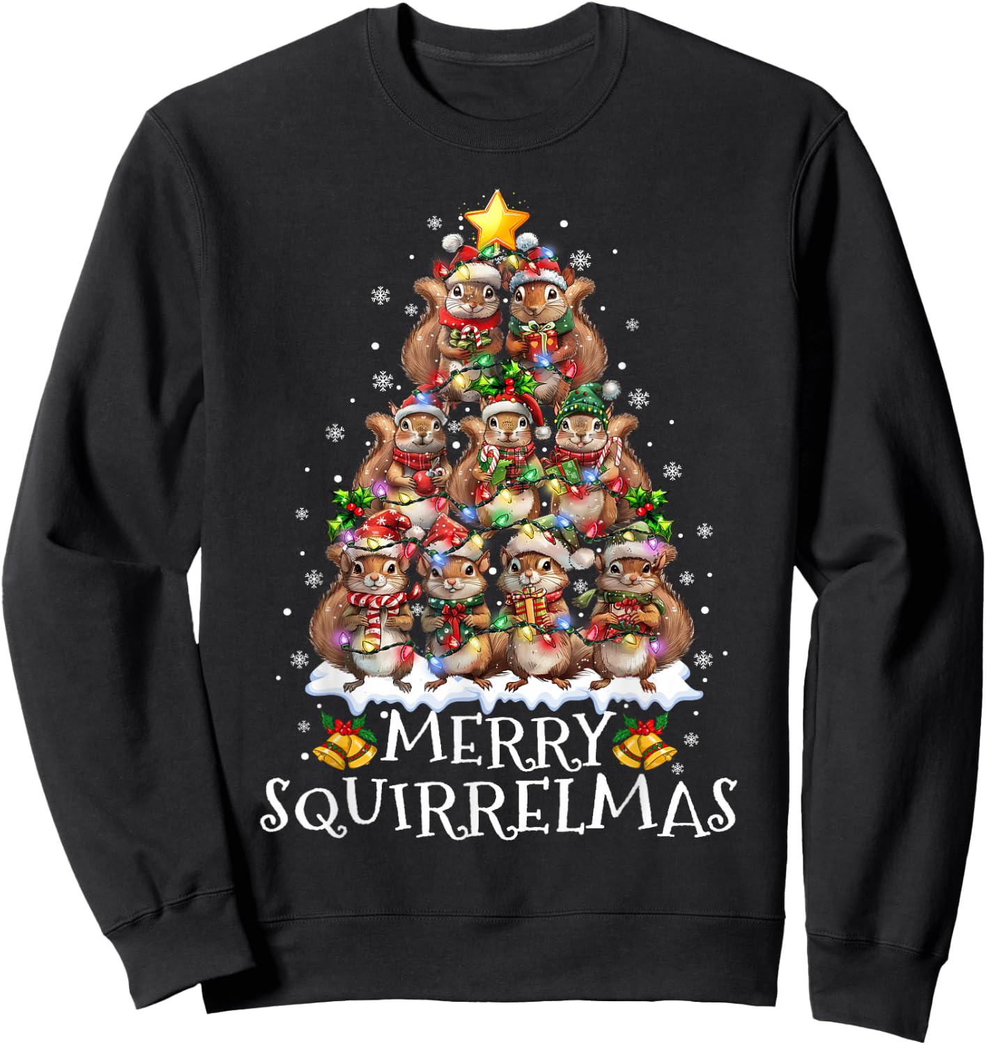 Squirrel Christmas Tree Lights Merry Squirrelmas Santa Xmas Sweatshirt - Sweatshirt | Black