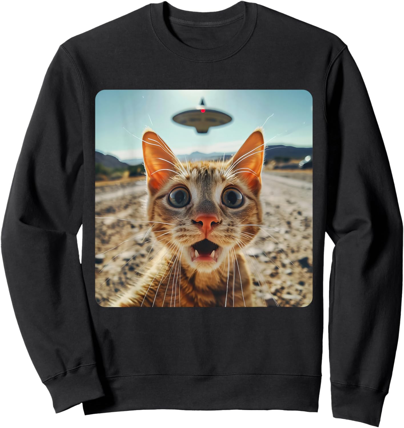 Extraterrestrial Encounter: Cat Selfie with Alien UFO Sweatshirt - Sweatshirt | Black