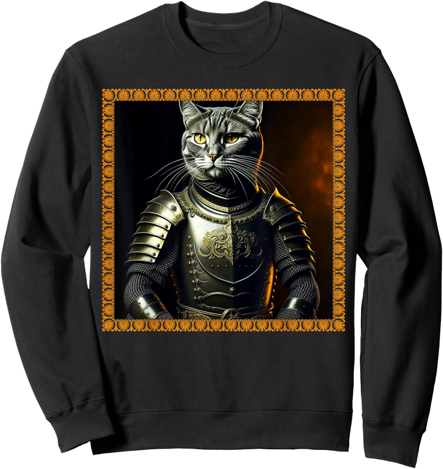 FUNNY CAT MEDIEVAL PORTRAIT RENAISSANCE Oil Painting Pet Sweatshirt - Sweatshirt | Black