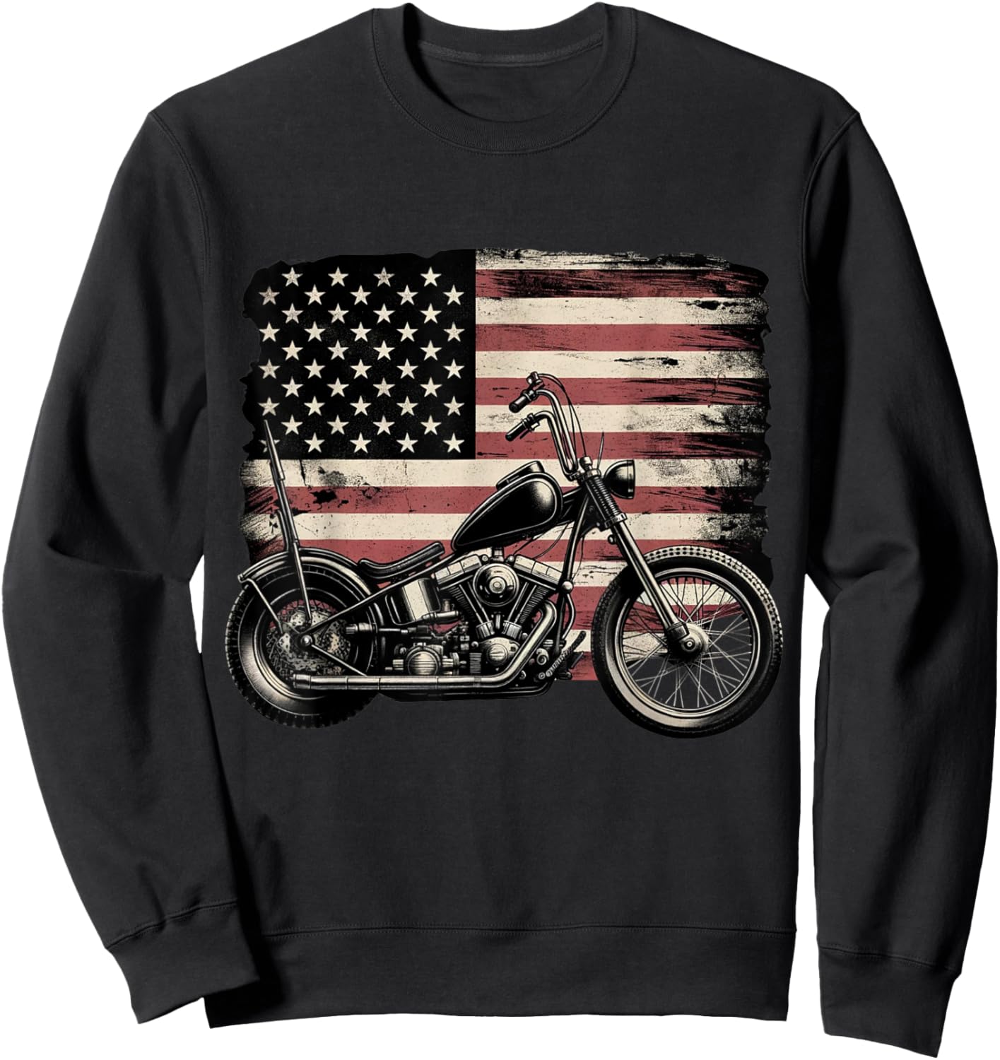 Retro Vintage USA Flag Motorcycle Patriotic America Biker Sweatshirt - Sweatshirt | Black