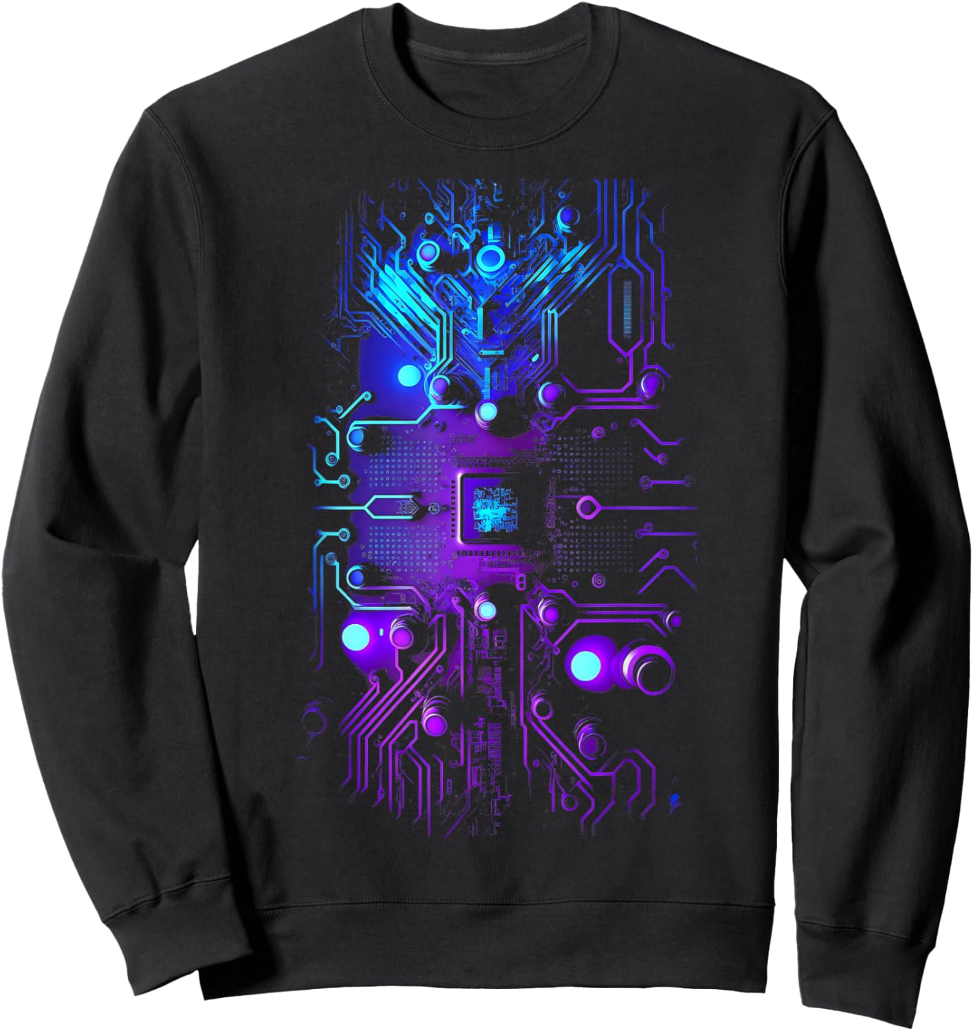 Motherboard Microchip Purple Blue IT Computer Background Sweatshirt - Sweatshirt | Black