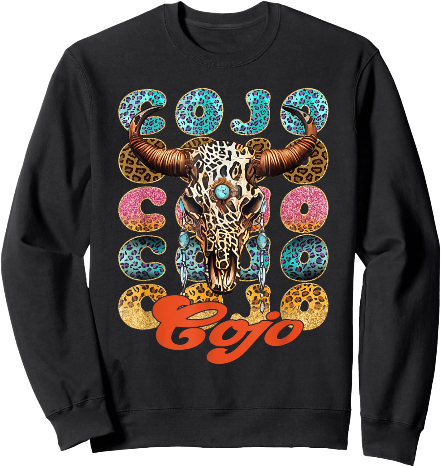 Vintage Rodeo Cojo Western Deserts Bull-Skull Cowhide Cojo Sweatshirt - Sweatshirt | Black